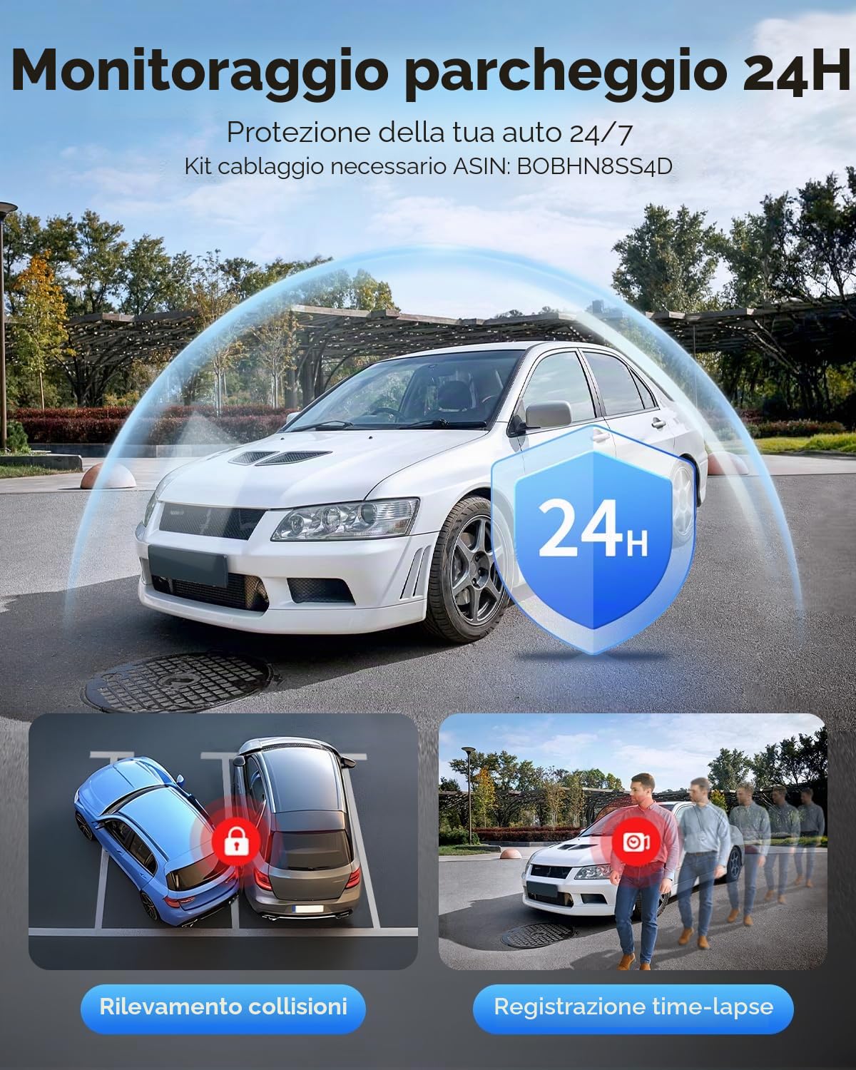 AZDOME Dash Cam Auto 4K+1080P con GPS e WiFi, Telecamera per Auto Anteriore e Posteriore, ADAS, Visione Notturna, WDR, G-Sensor, Monitoraggio Parcheggio 24H, Controllo Vocale, con Scheda SD 64GB