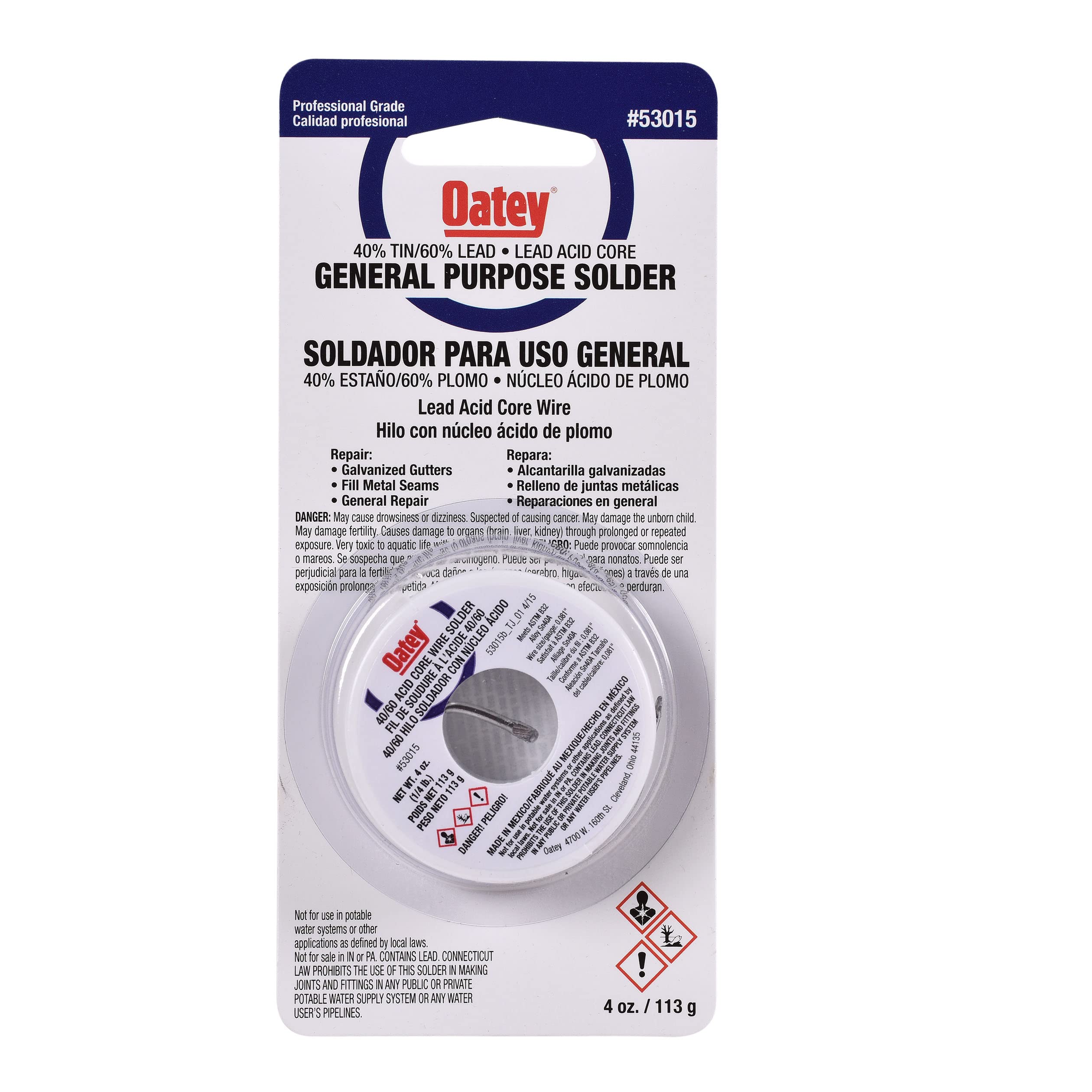 Oatey 53015 Acid Core Wire Solder, 0.25 Lb Carded, Solid, Gray, 1/4 lb