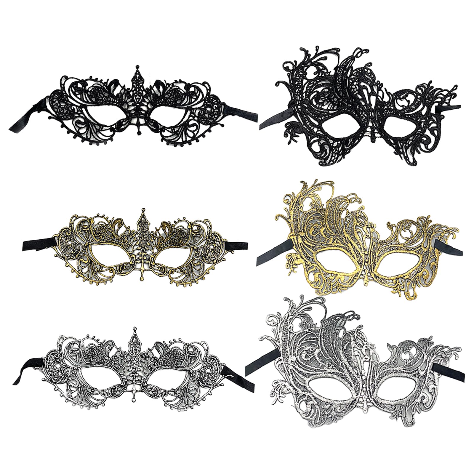 6 Piezas Máscaras de Disfraces Mascarada Máscara de encaje Carnaval Máscara veneciana de media cara para el traje de fiesta Cosplay Mujeres