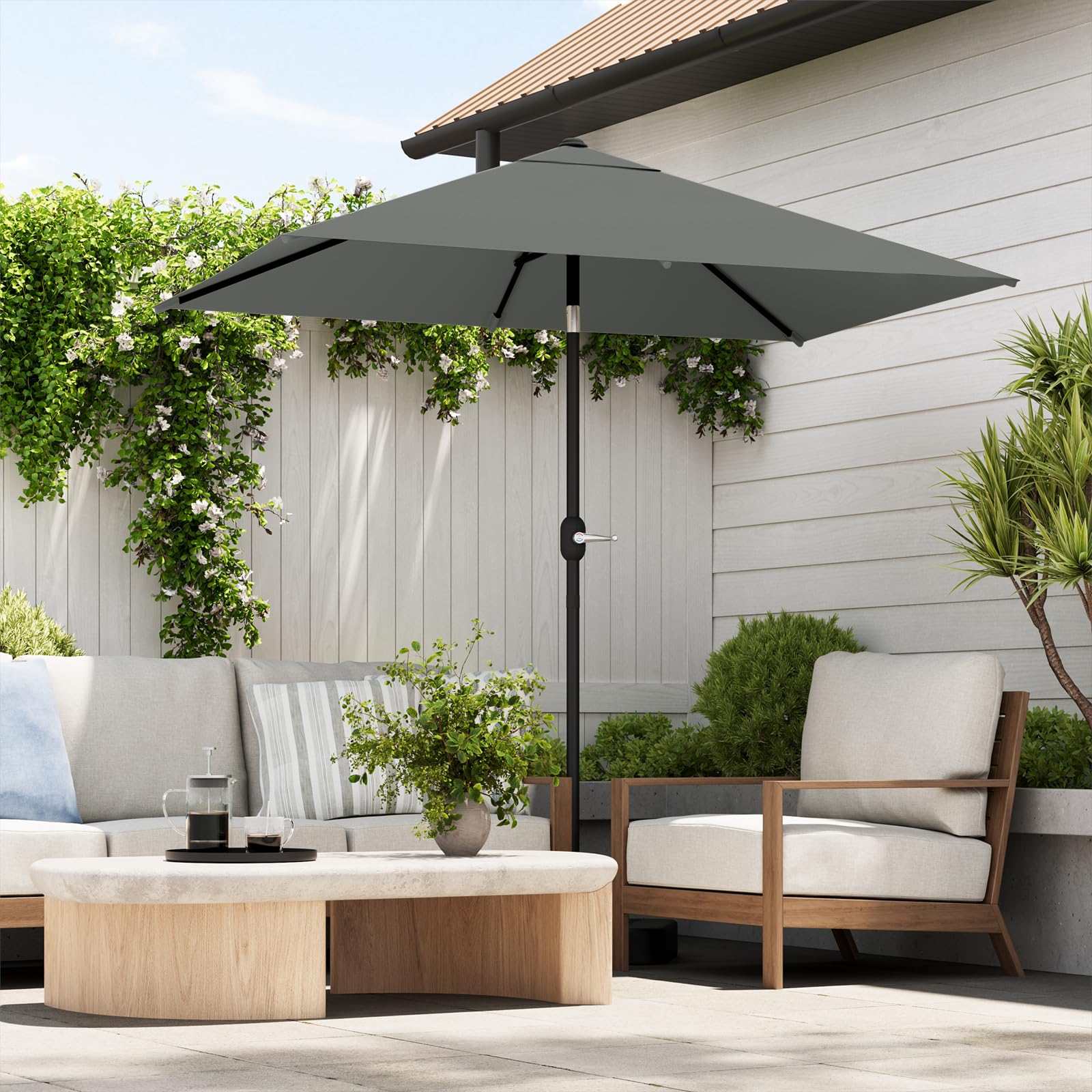WOLTU Ombrellone da Giardino, Ombrellone da Spiaggia con Protezione UPF 50+, Inclinazione Regolabile, Borsa per Trasporto, Parasole Ventilato per Balcone/Giardino/Spiaggia, 206x135cm