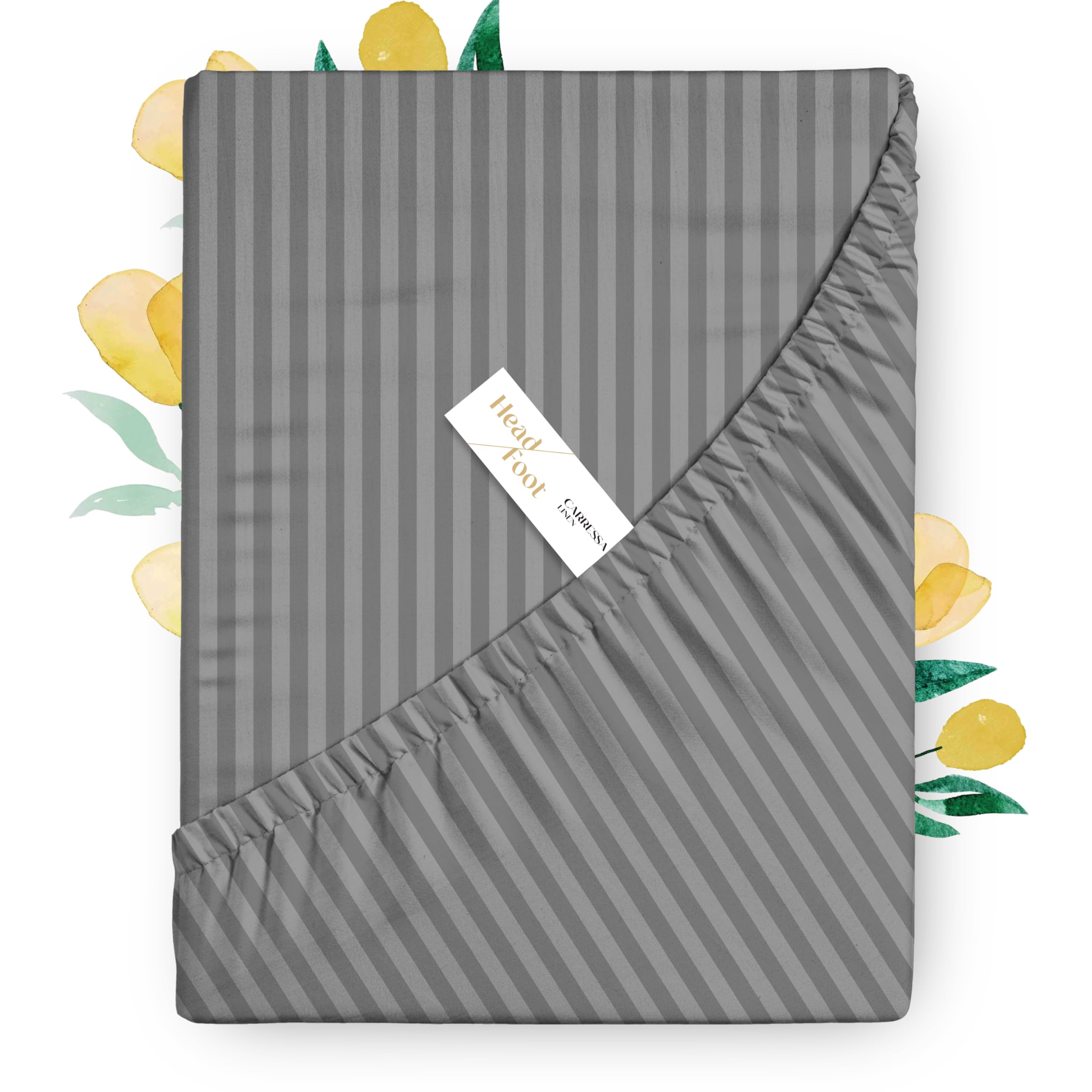 carressa linen 100% egyptian cotton deep pocket king striped fitted sheet only - 800 thread count luxury damask fitted sheet, soft, cooling bottom sheet, fits mattress upto 18 in - dark grey stripe