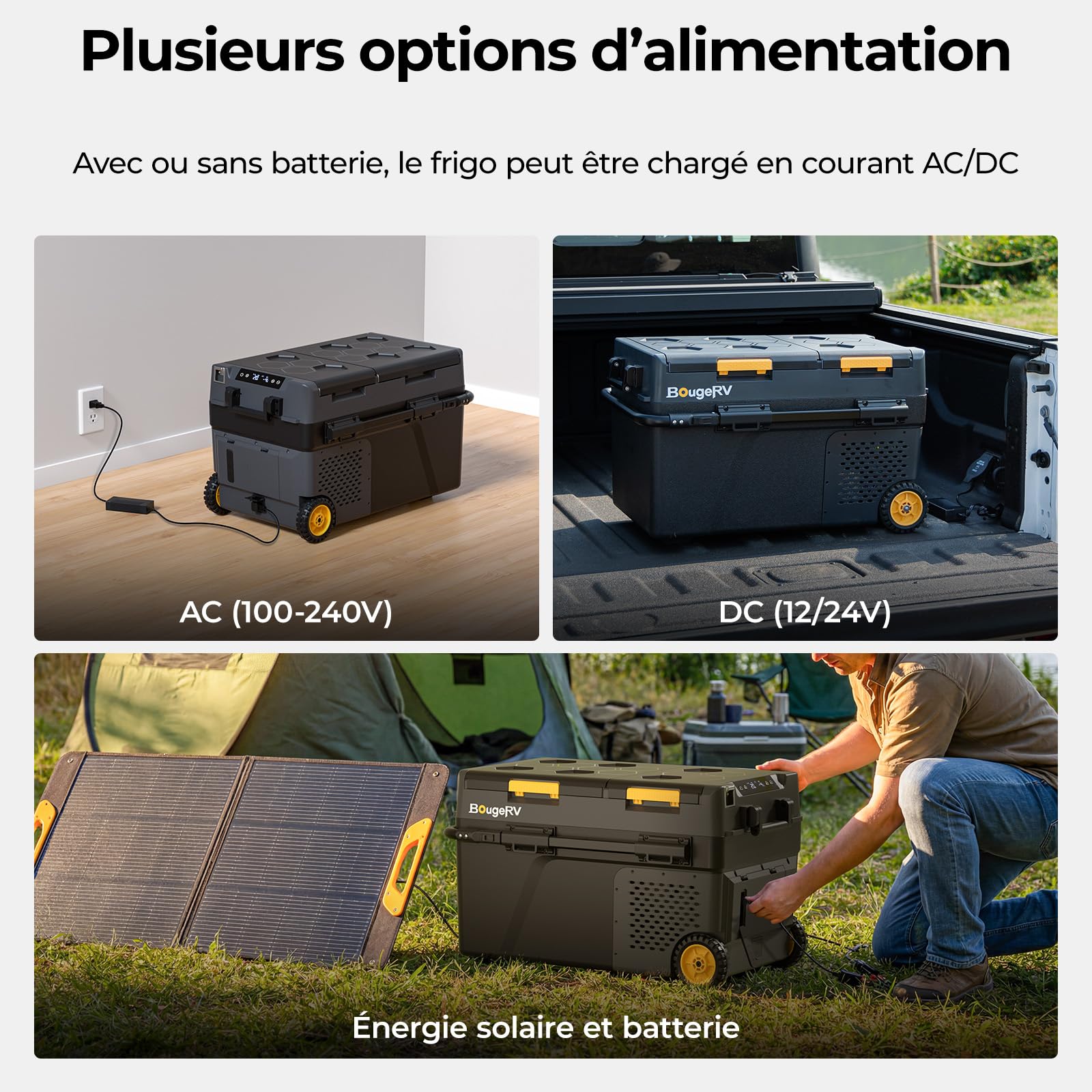 BougeRV CRD2 V2.0 49L Glacière à Batterie 240Wh Réfrigérateur Voiture Compresseur 12V 230V Double Zone IPX4