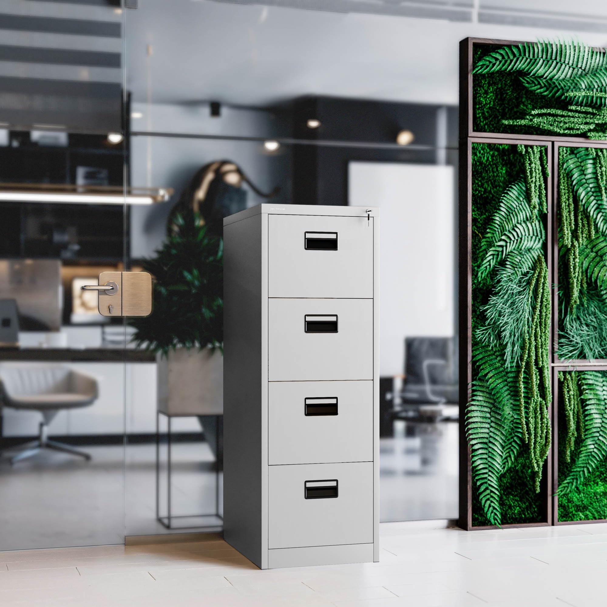 Jan Nowak Armoire Classeur pour Dossiers avec 4 Tiroirs Armoire de Bureau Metallique Revêtement en Poudre Tôle d'acier 132 cm x 46 cm x 62 cm (Gris)