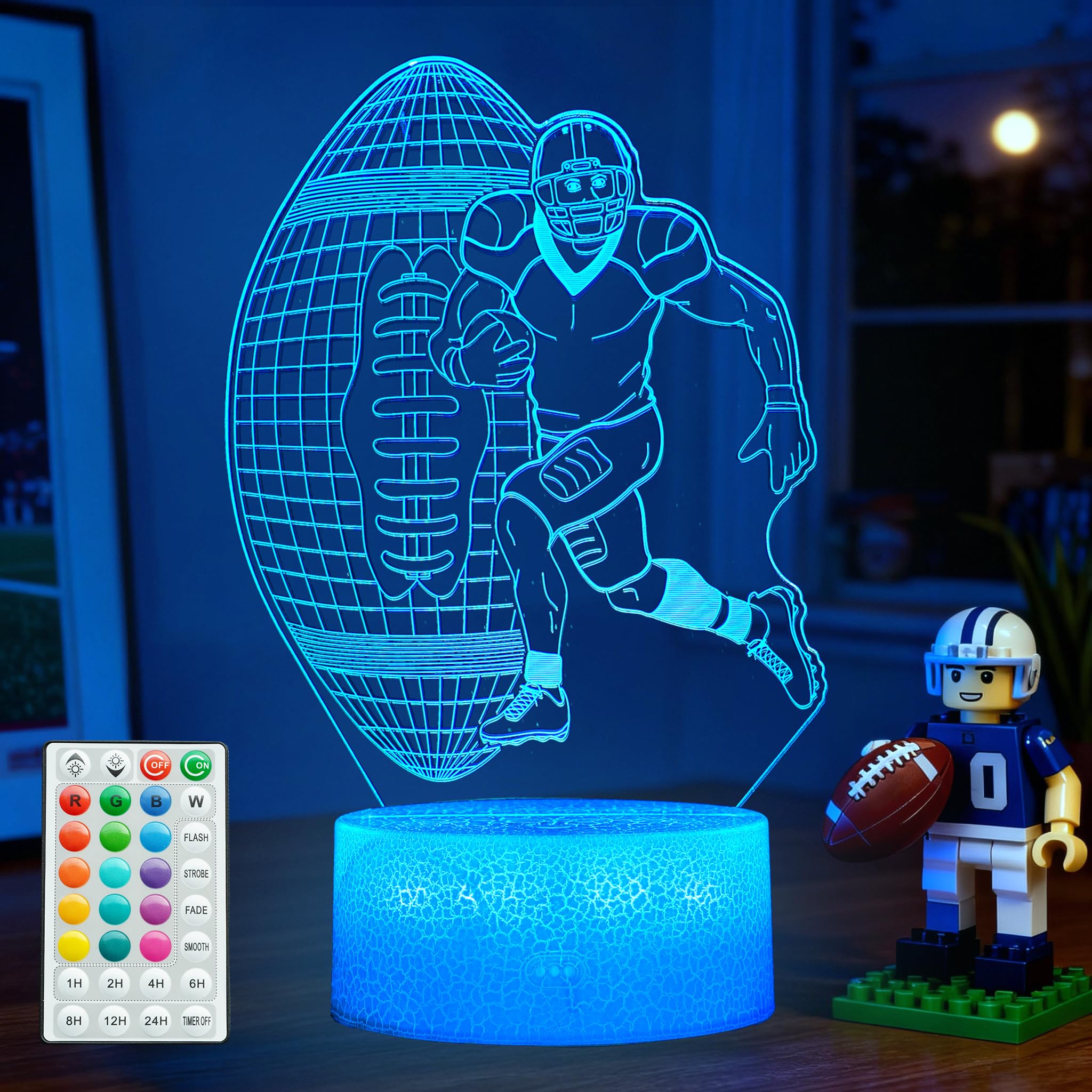 Football Night Light, Football Gifts for Boy, 3D Illusion Lamp with Remote Control, 16 Colors Changing, RGB Flashing Mode and Dimmable, Gifts for Boys Christmas Decor
