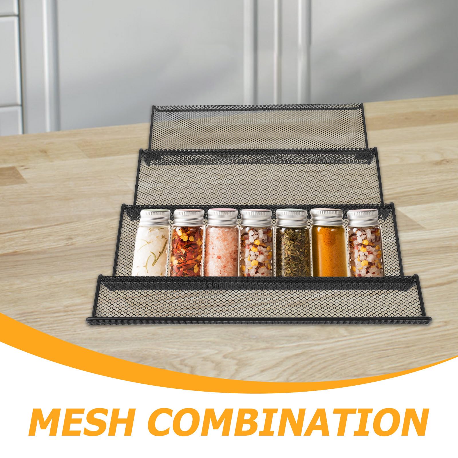 Obuyke Organizador de Especias para Cocina Cajón, Estante de Metal Negro