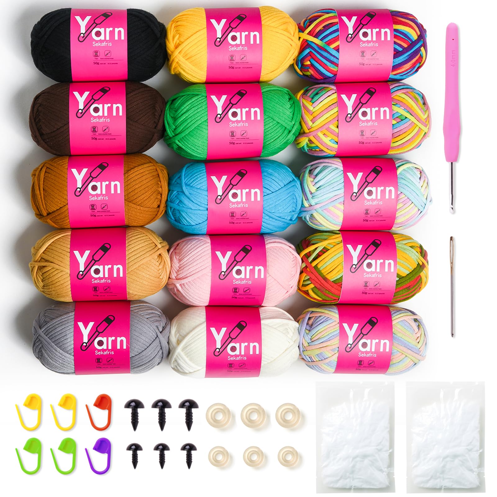 15 Pack Beginner Yarn for Crocheting Tube Crochet Yarn Multicolor