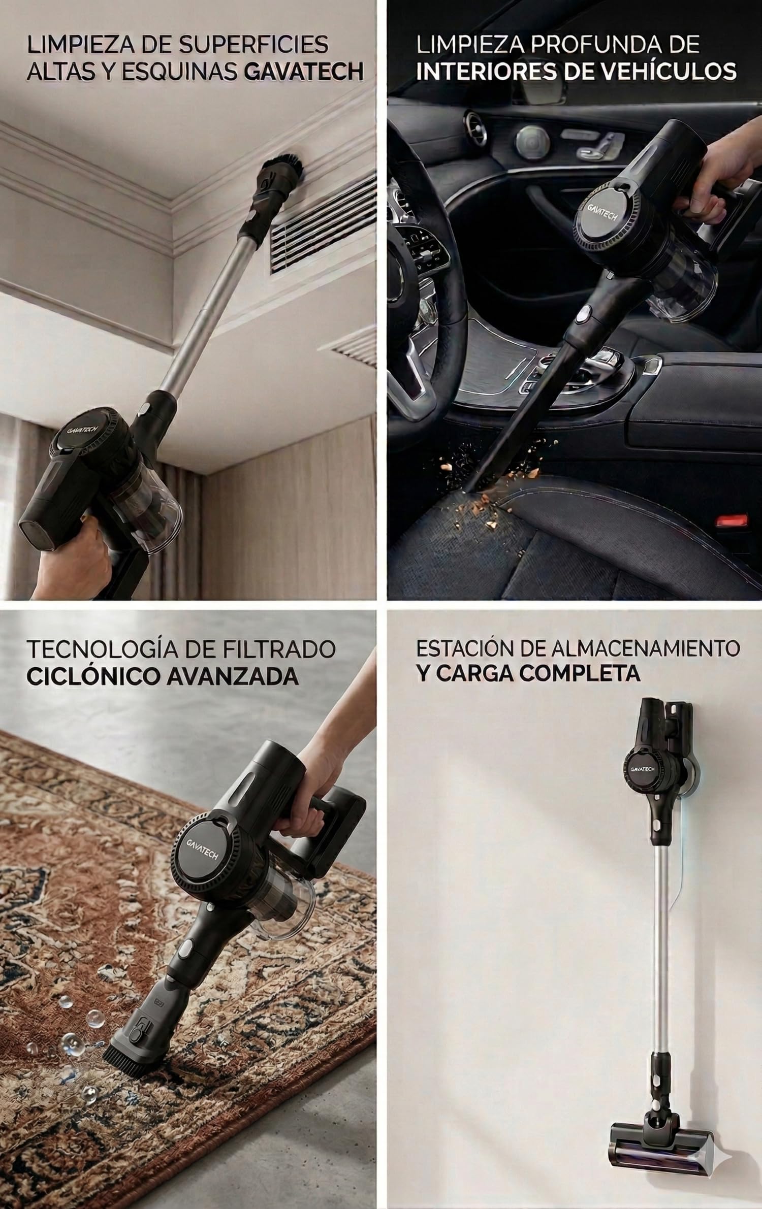 VC6 – Aspiradora de Mano Inalámbrica 250W, Cepillo Eléctrico con Iluminación LED, Motor de Alta Succión, Diseño Ergonómico y Ligero para Hogar y Coche.
