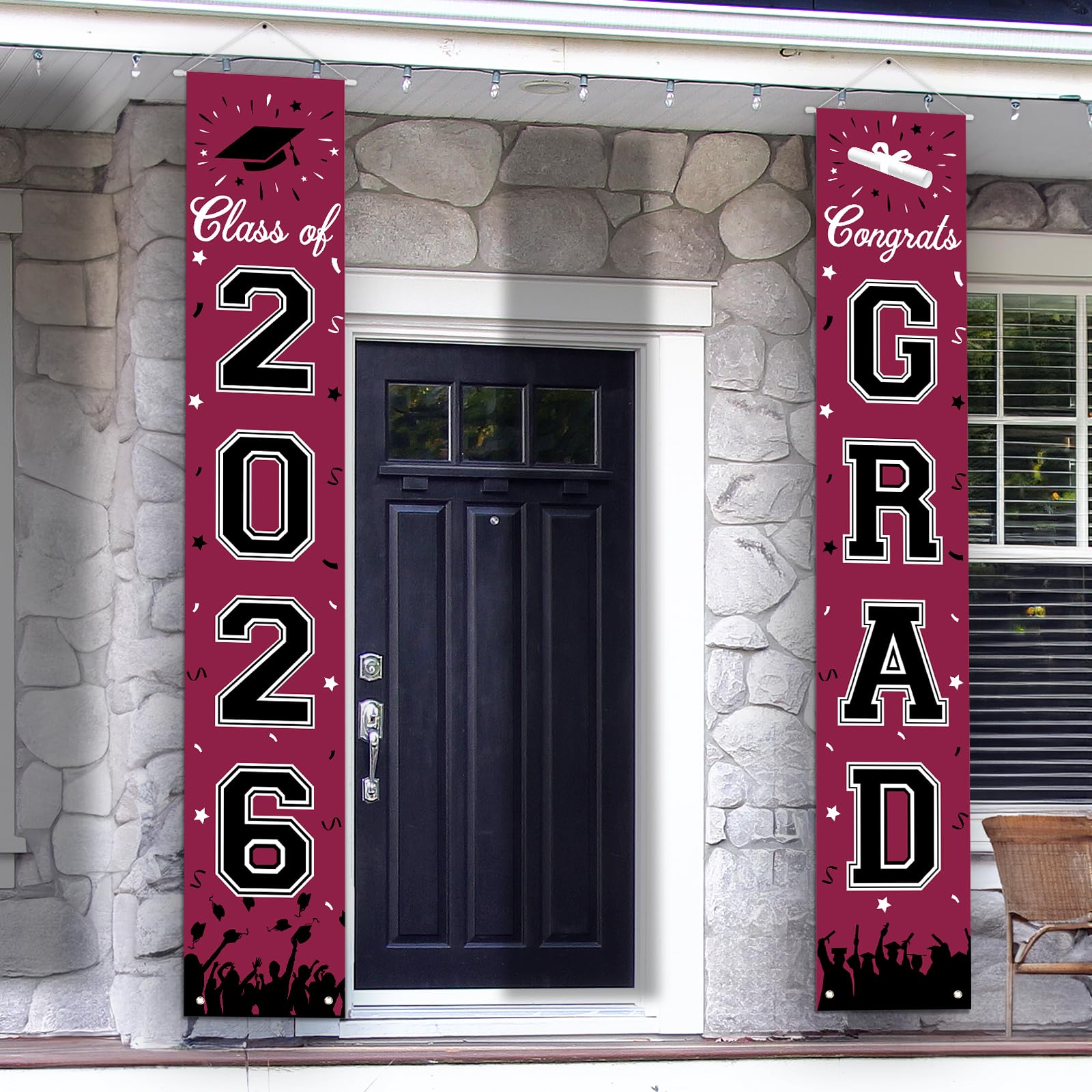 Photo 1 of 2026 Graduation Decorations, Graduation Banner Class of 2026, Hanging Congratulations/Congrats Grad Banner for Door and Porch, Party Decor - Maroon
