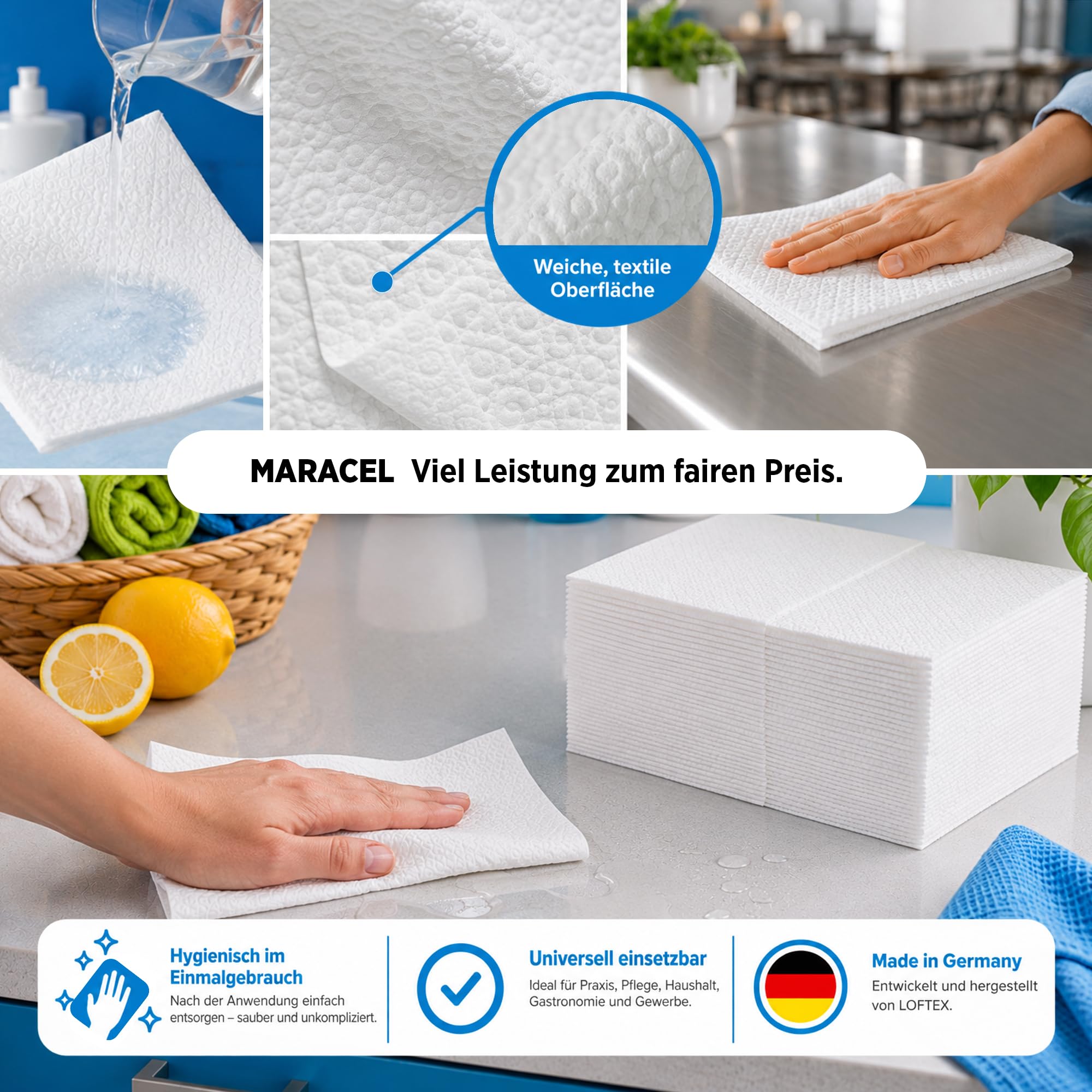 MARACEL Plegetuch | Reinigunstuch LIGHT 1.200 Stk./Karton | Wischtuch 33 x 30 cm