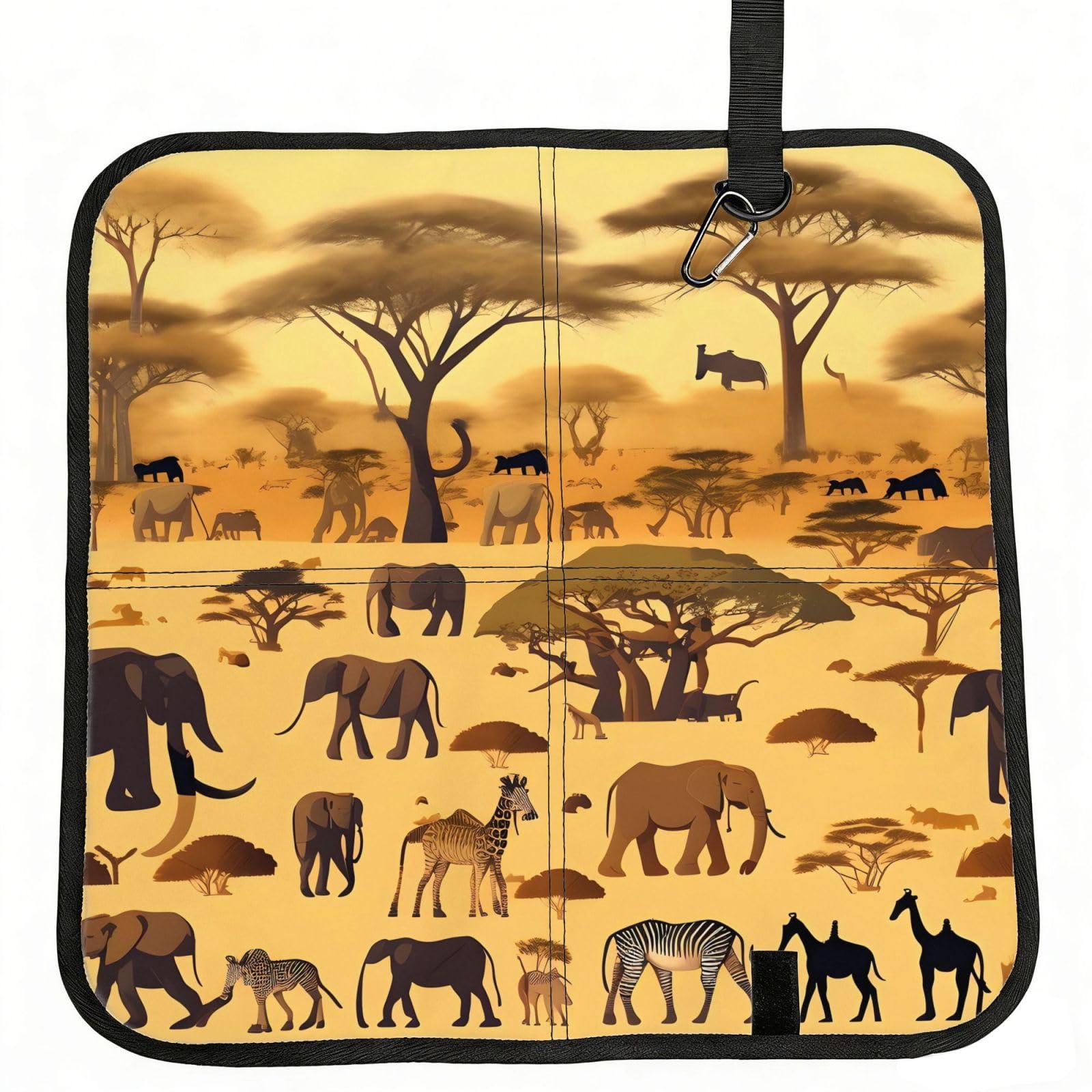 WBQLSL African grassland animals Foldable Seat Cushion - Portable Stadium Pad with Carabiner for Camping Hiking Picnic Beach
