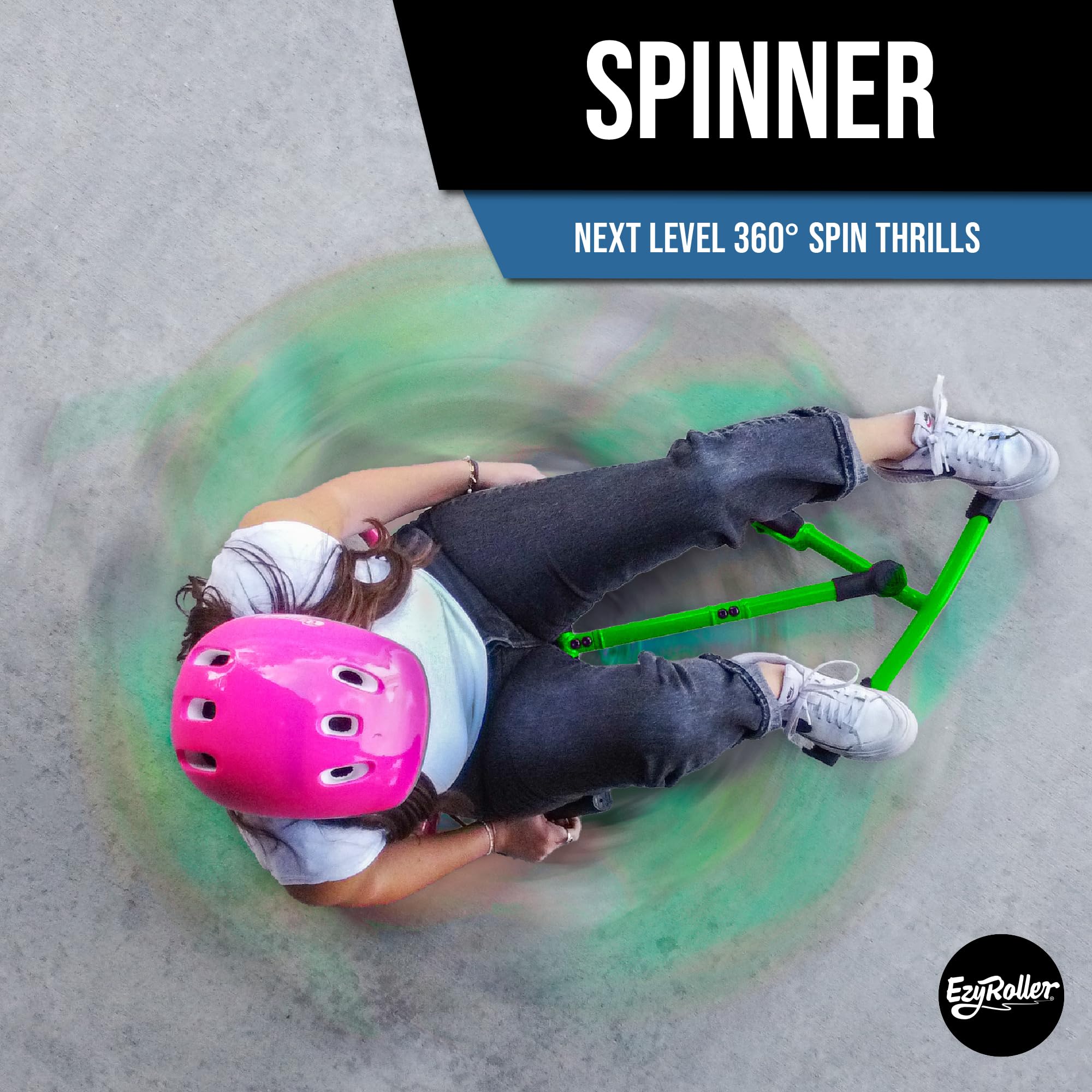 EzyRoller Spinner Ride On Scooter for Kids & Toddlers, Outdoor Ride on Toy with Caster Wheels for Drifting & Tight Turning, Up to 150 lbs, Ages 4 & Up - Green
