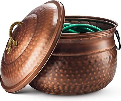 Decorative Garden Hose Pot Holder and Lid 16x16x12 | Hose Container Pot Outdoor or Indoor Use | Expandable Water Hose Storage | Holds Up to 100 ft Hose - Handmade
