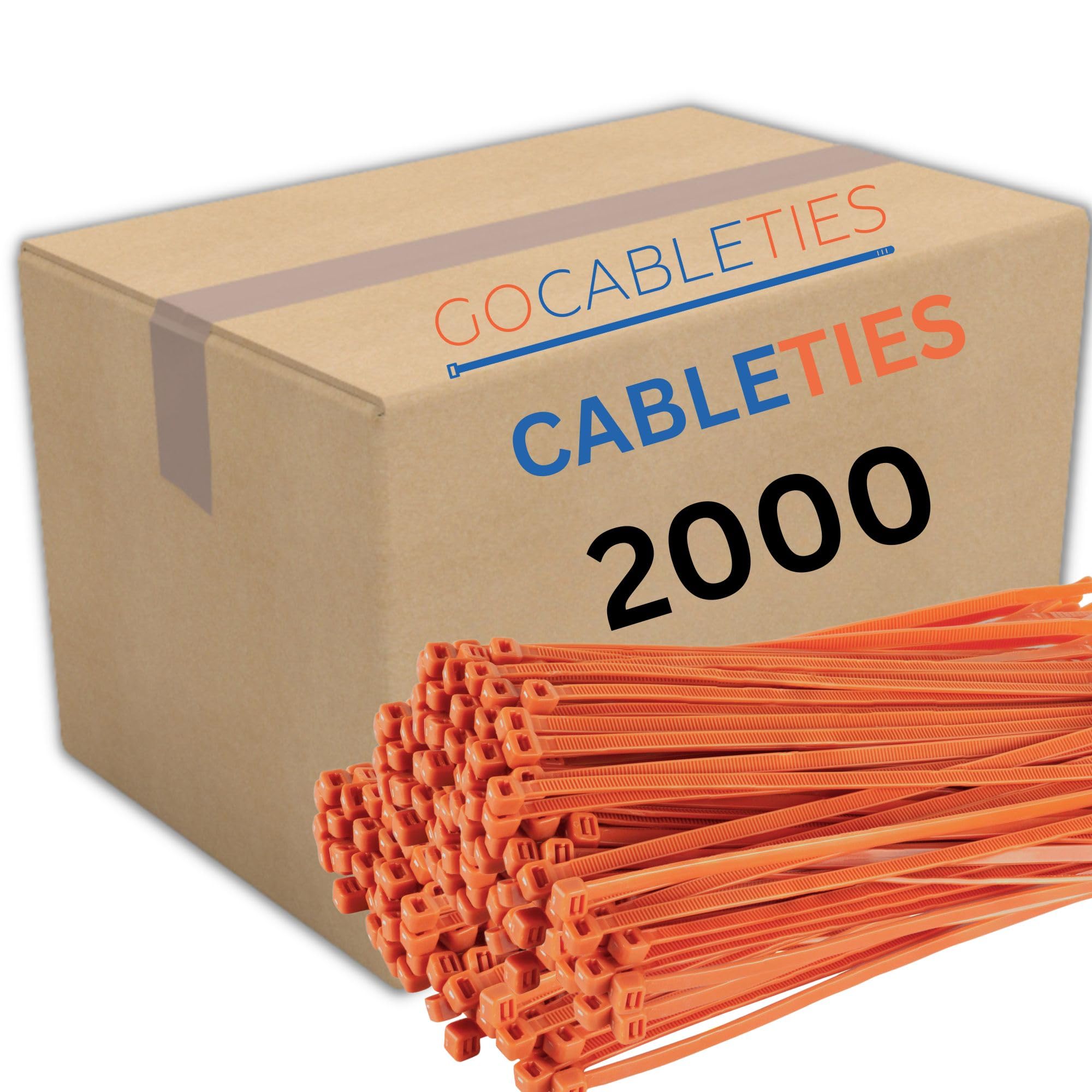 Gocableties Orange Cable Ties, 200mm x 2.5mm, Bulk Pack of 2000, 8” Premium Nylon Zip Ties, Multi-Purpose Plastic Tie Wraps, Secure Self-Locking Mechanism, for Home, Garden, Office and DIY