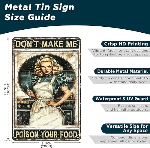 Miniatura 2 de Letrero de metal vintage con texto en inglés Don't Make Me Poison Your Food de aluminio para el hogar, cocina, café, jardín, garaje, baño, bar, pub,