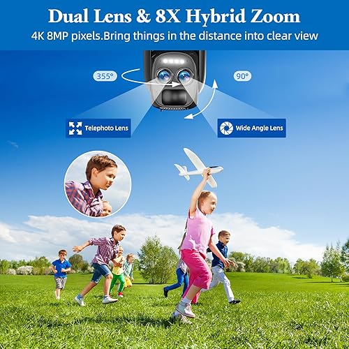 Miniatura 2 de Uniter Cámaras de seguridad solar 4K inalámbricas para exteriores, cámara PTZ WiFi de 8MP 2.4GHz alimentada por batería, sistemas de seguridad para