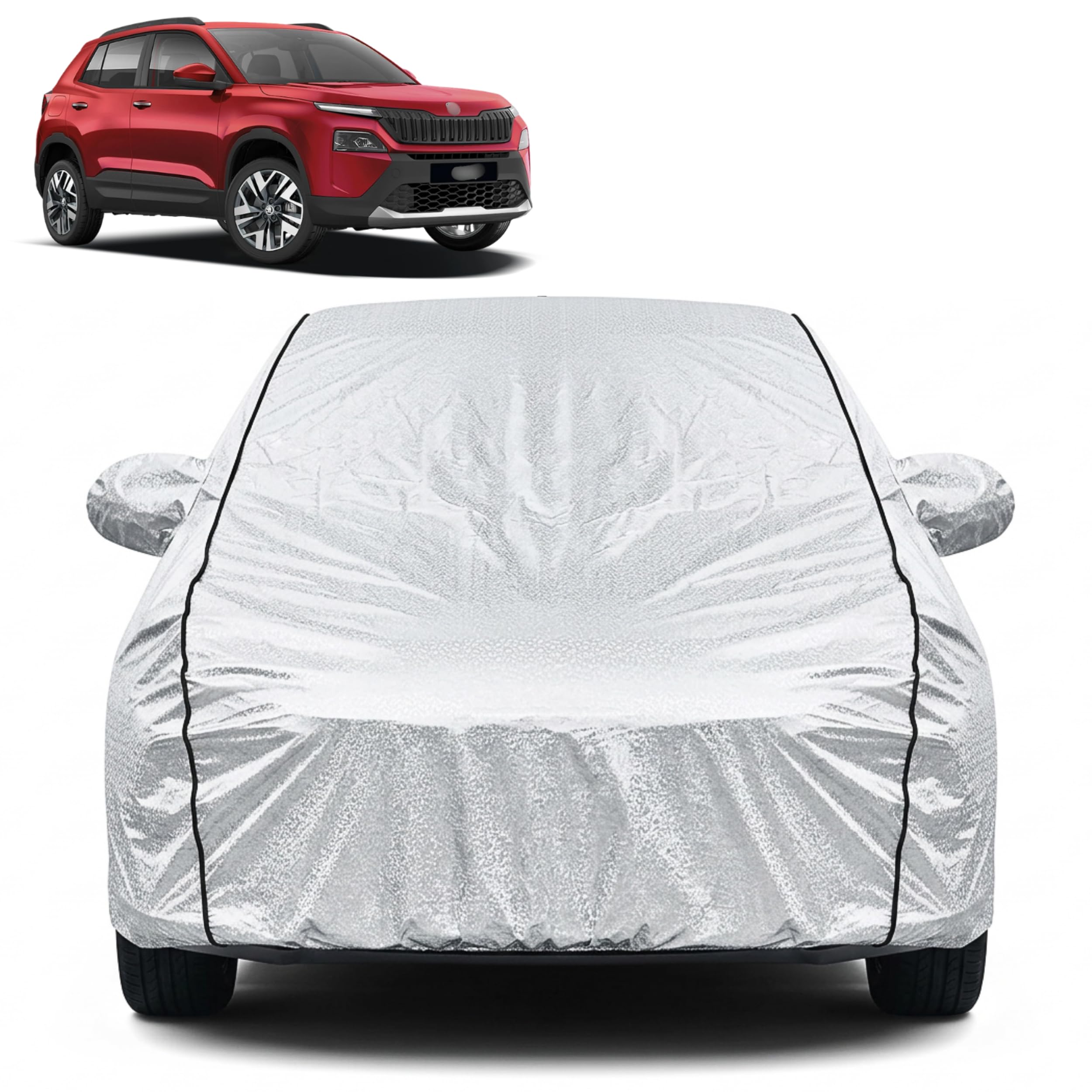 Waterproof Car Cover for Skoda Kylaq | Dustproof, UV Resistant & Scratch Protection | Soft Cotton Lining | Triple Stitched | Mirror Pockets & Elastic Fit | Silver-image-42