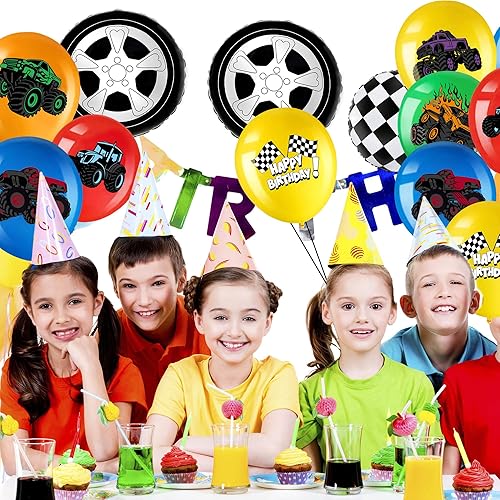 Miniatura 7 de 36 globos para decoración de cumpleaños de camiones, suministros de fiesta de cumpleaños de 18 pulgadas, rueda de aluminio de Mylar de 18 pulgadas,