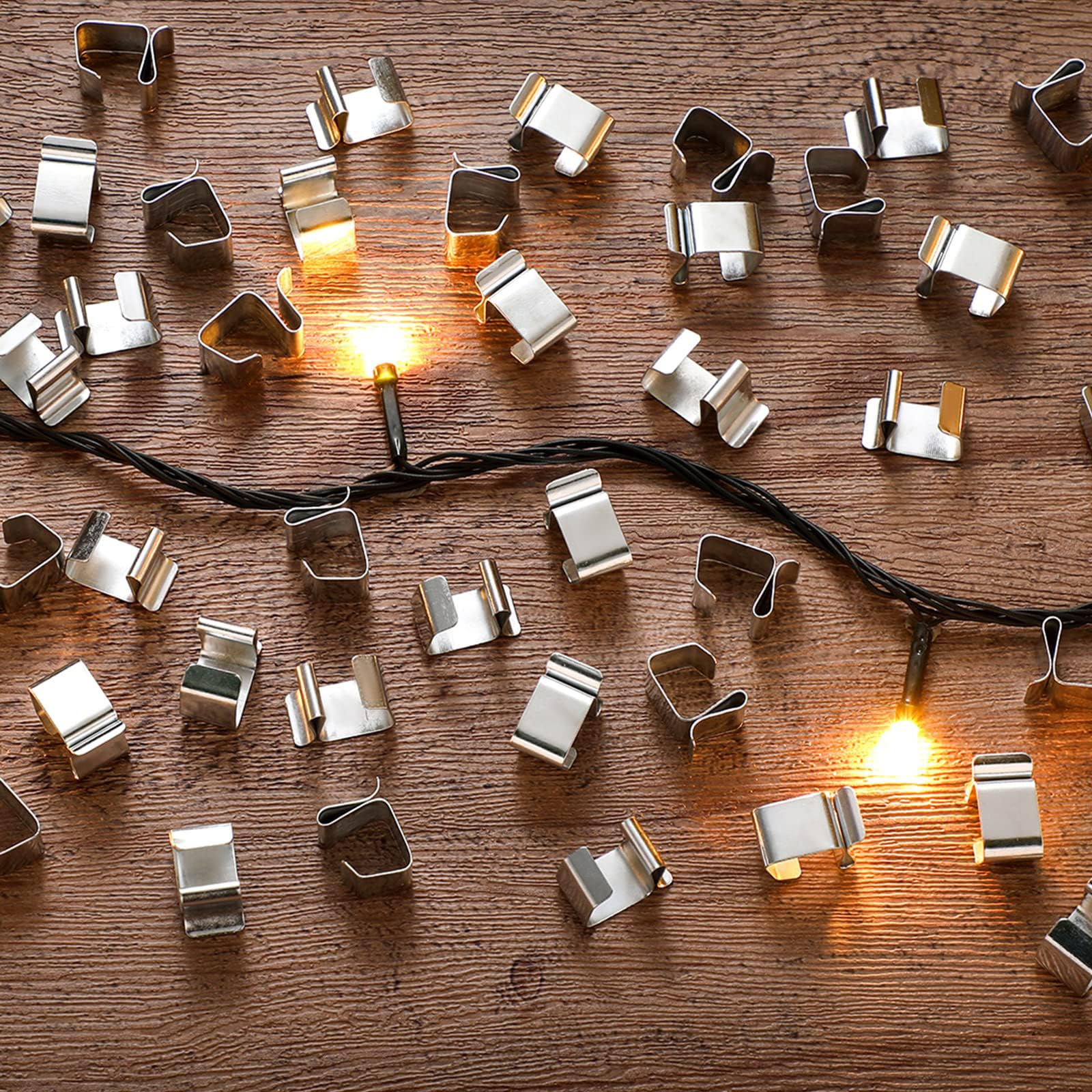 50 Stück Dachrinnenhaken für Lichterketten, Edelstahl Weihnachtsbeleuchtung, Edelstahl Weihnachtslichter-Clips, Mini Dachrinnenhaken, Metall Lichterhaken Clip