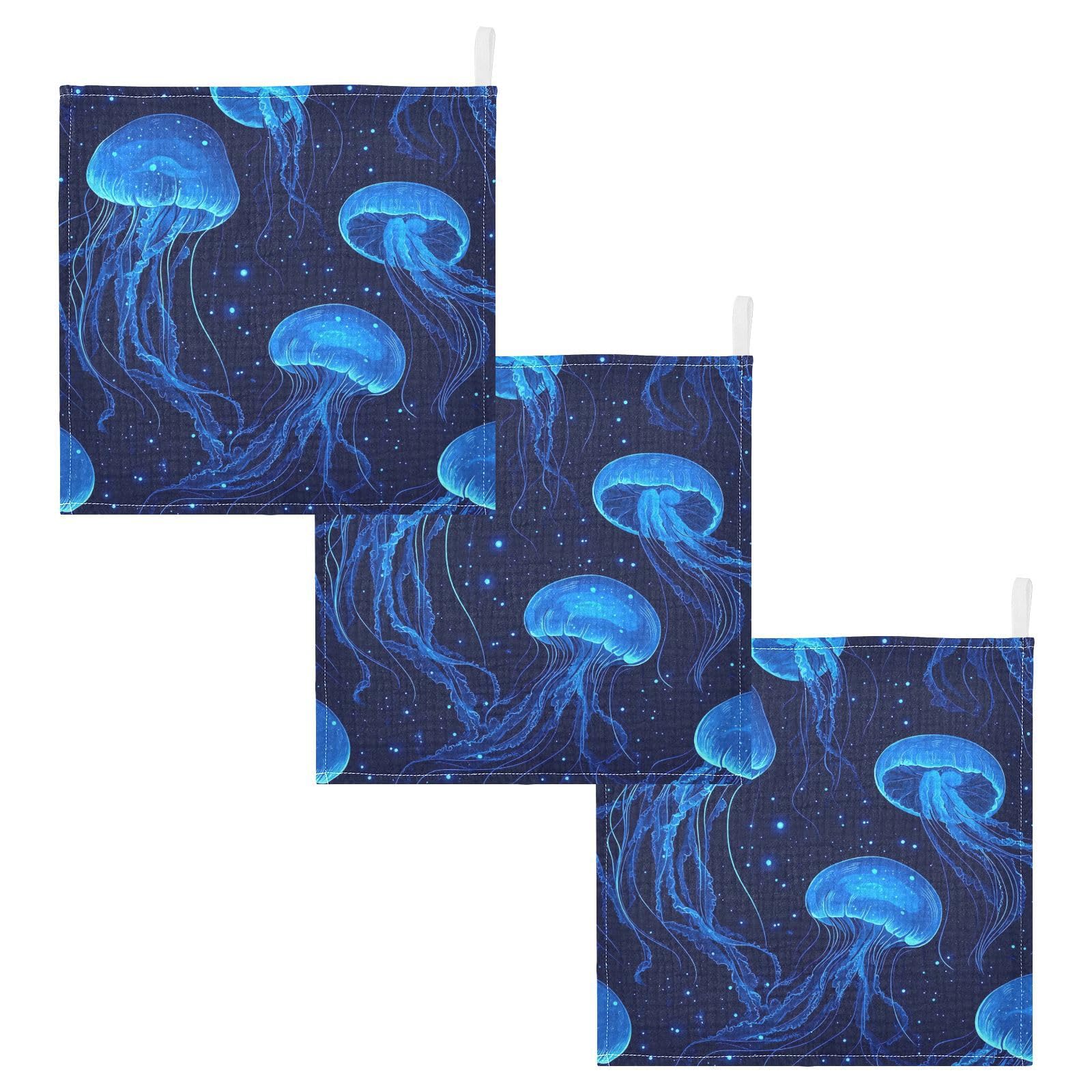 YETTASBIN Jellyfish Muslin Baby Hand Washcloths Soft Cotton Bath Face Towel 4 Layers Extra Absorbent Feeding Burp Cloth