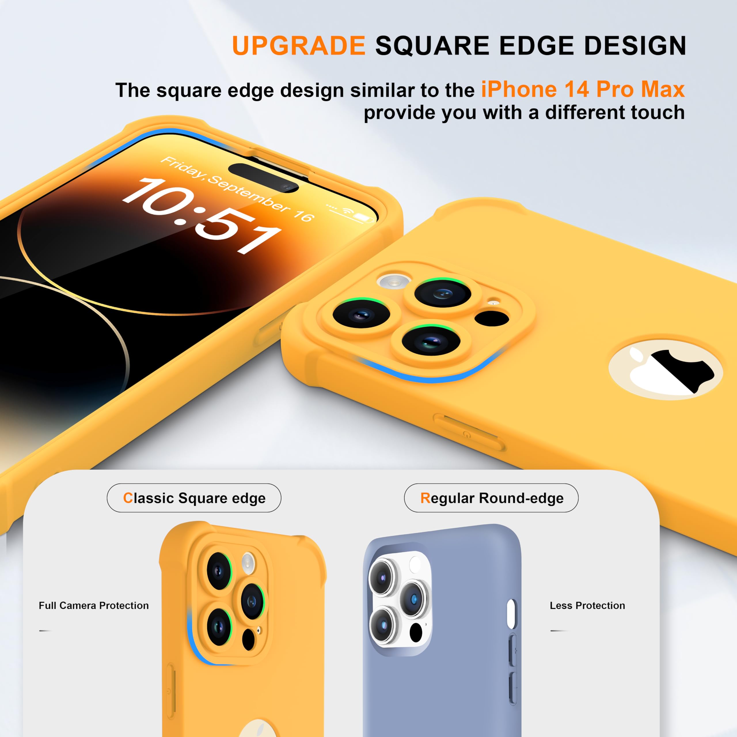 ORETECH Compatibile con Cover iPhone 14 Pro Max,Custodia iPhone 14 Pro Max con [ 2 x Pellicola Protettiva Vetro Temperato] 2 in 1 Ultra Sottile Antiurto Hard PC Silicone Anti Graffio Cover - Giallo - Vista 2