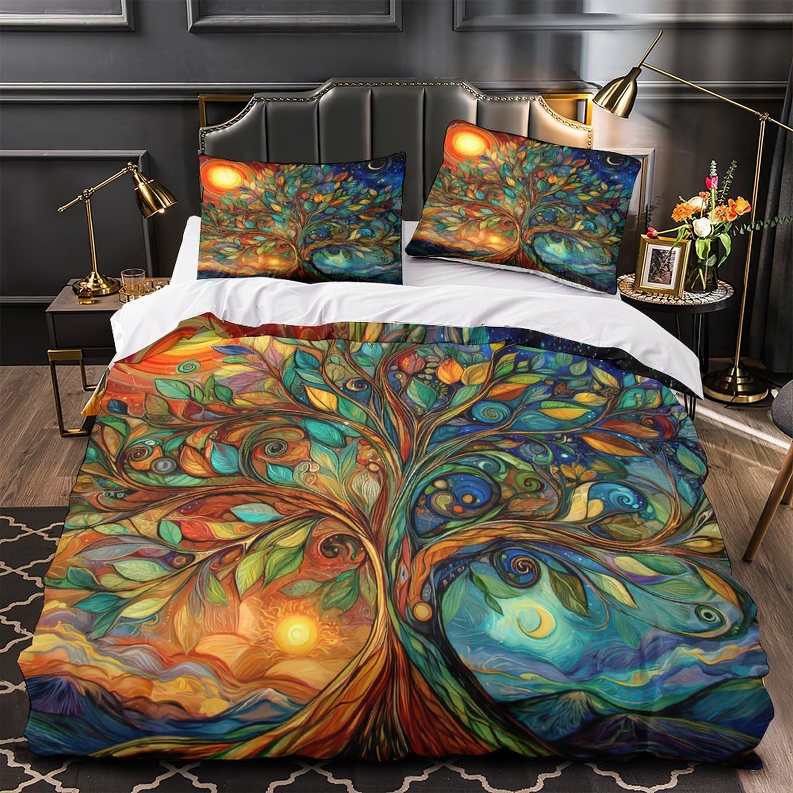 MMDASBVPE Tree of Life Duvet Cover 3D Design Printed Anti-allergic 3 Pieces Bedding Set Zipper Fantasy Comforter Cover Hotel Quality Breathable for Adults Kids Women Teens Youth Double（200x200cm）
