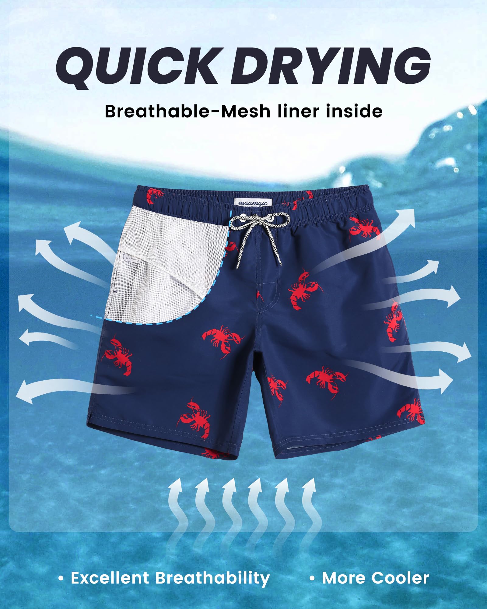 MaaMgic Pantaloncini da Bagno da Uomo Asciugatura Veloce Costume da Bagno per Surf sulla Spiaggia Multi-funzioni Allenamento casa con Fodera in Mesh con Fodera in Mesh