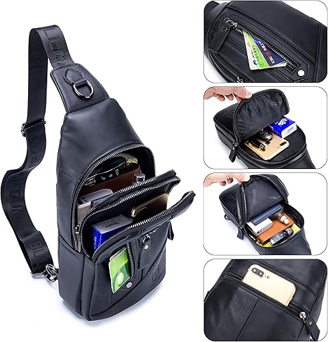 Miniatura 115 de LUKZIJAES Bolso bandolera de cuero genuino para hombre marrón (#1-Brown)