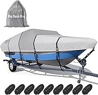 Vista 14 de Funda para barco 1600D + 1200D con bucles de 2 pulgadas de ancho para remolque y amarre, ultraduradera, impermeable, se adapta a Tri-Hull, V-Hull