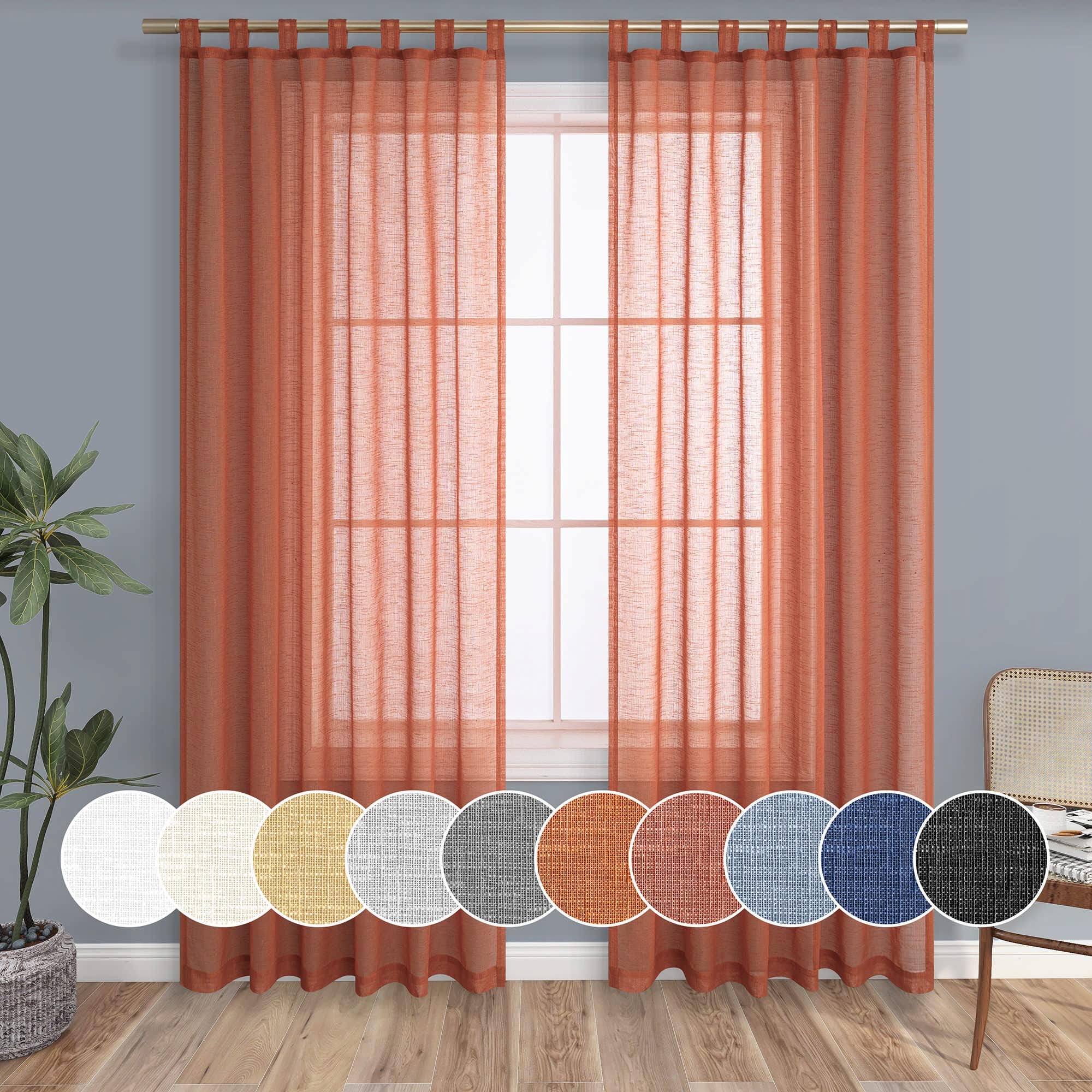 KOUFALL Terracotta Sheer Curtains 84 Inches Long for Living Room 2 Panels Set Tab Top Linen Woven Textured Light Filtering Semi Transparent Rust Colored Curtains for Bedroom Girls 52x84 Inch Length