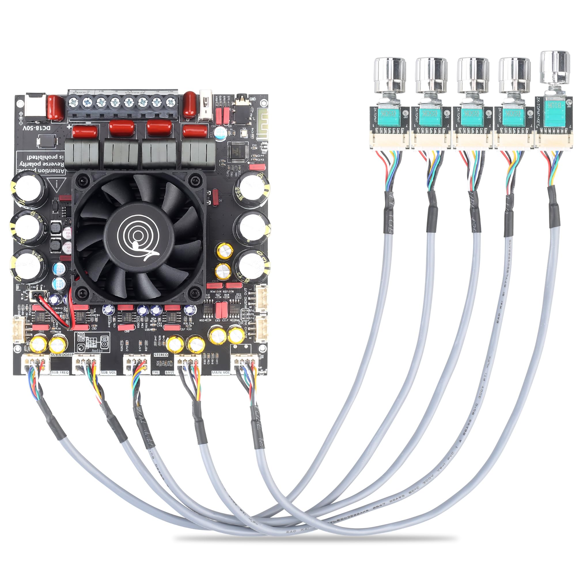 ZK-AS21P Scheda amplificatore Bluetooth - Uscita 300W+300W+600W, Ingresso ad ampia tensione CC 18-50V, amplificatore per veicoli (potenziatore esterno)