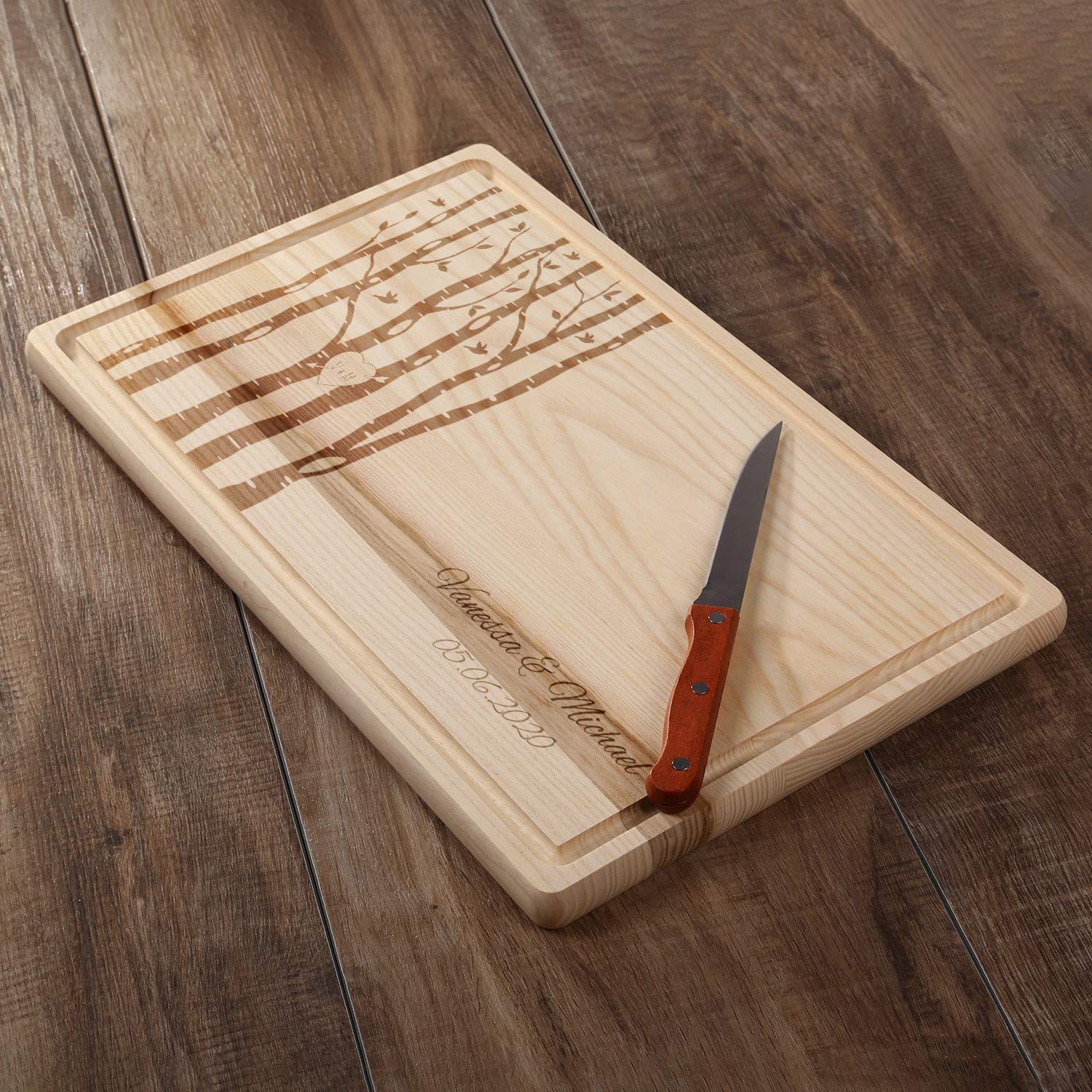 FORYOU24 Holz Schneidebrett hell mit Gravur Motiv 03 - personalisiert mit Wunsch-Namen Küchenbrett graviert als Geschenkidee zur Hochzeit