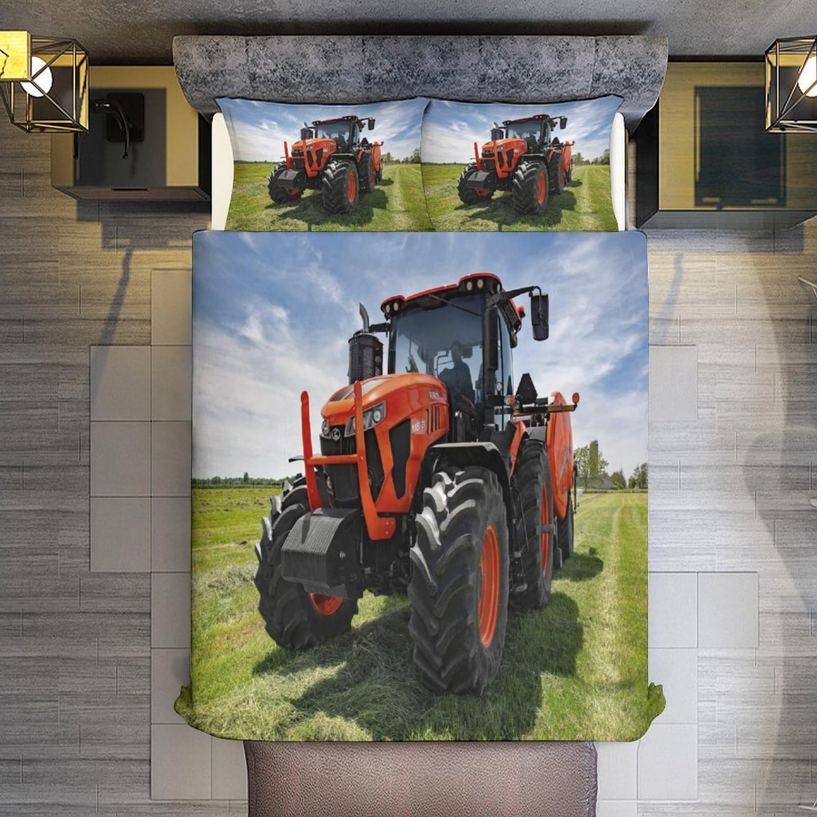 Traktor Bettwäsche 3 Teilig, Bettbezüge Bettgarnitur Aus Mikrofaser, Erwachsene Teenager Kinder Bettbezug + Kissenbezug King(220x240cm)