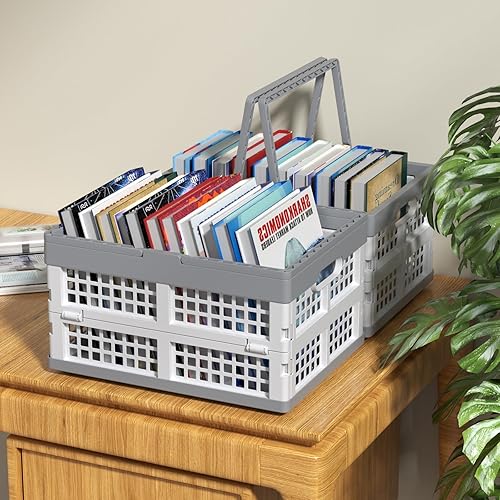 Miniatura 5 de Paquete de 2 cajas de almacenamiento plegables de plástico con asas, cajas plegables de plástico de 15 L para compras