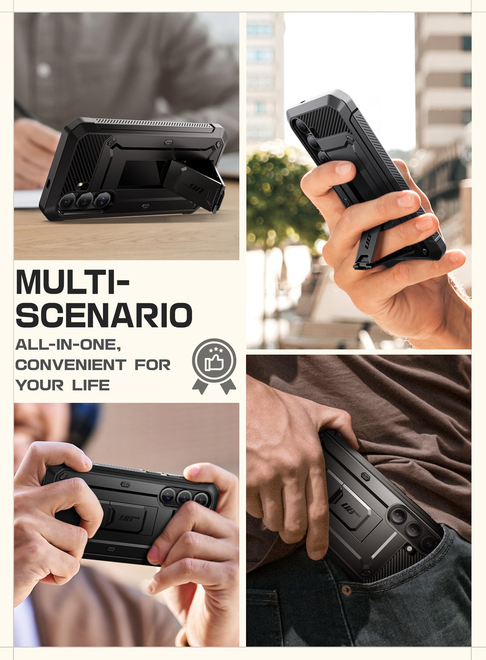 SUPCASE Coque pour Samsung Galaxy S25 avec 2 Protecteurs d’Ecran Avant (sans Film + avec Film) [Protection Robuste Qualité Militaire] avec Support Béquille & Clip Ceinture pour Samsung S25, Noir