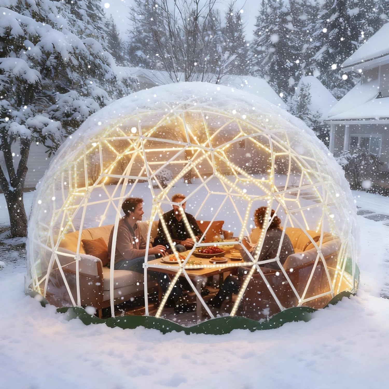 Garden Dome Tent, 9.6/12/15 ft Outdoor Clear Bubble Tent for 2-8 Person, All-Weather Geodesic Dome Greenhouse with Window & Door, PVC Transparent Tent for Patio, Camping, Party