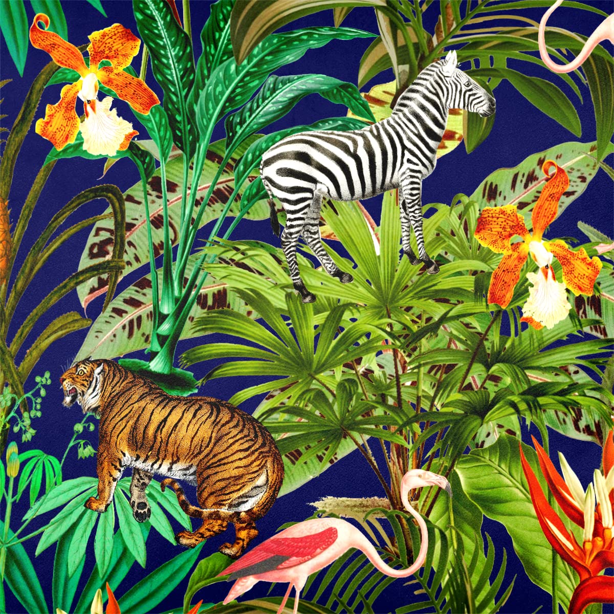 Izabela Peters Midnight Luxury Upholstery Curtain Fabric - Eco-Friendly Velvet - Designer Blind, Craft, Sewing Fabric By The Metre - Jungle Fusion - 1 Metre