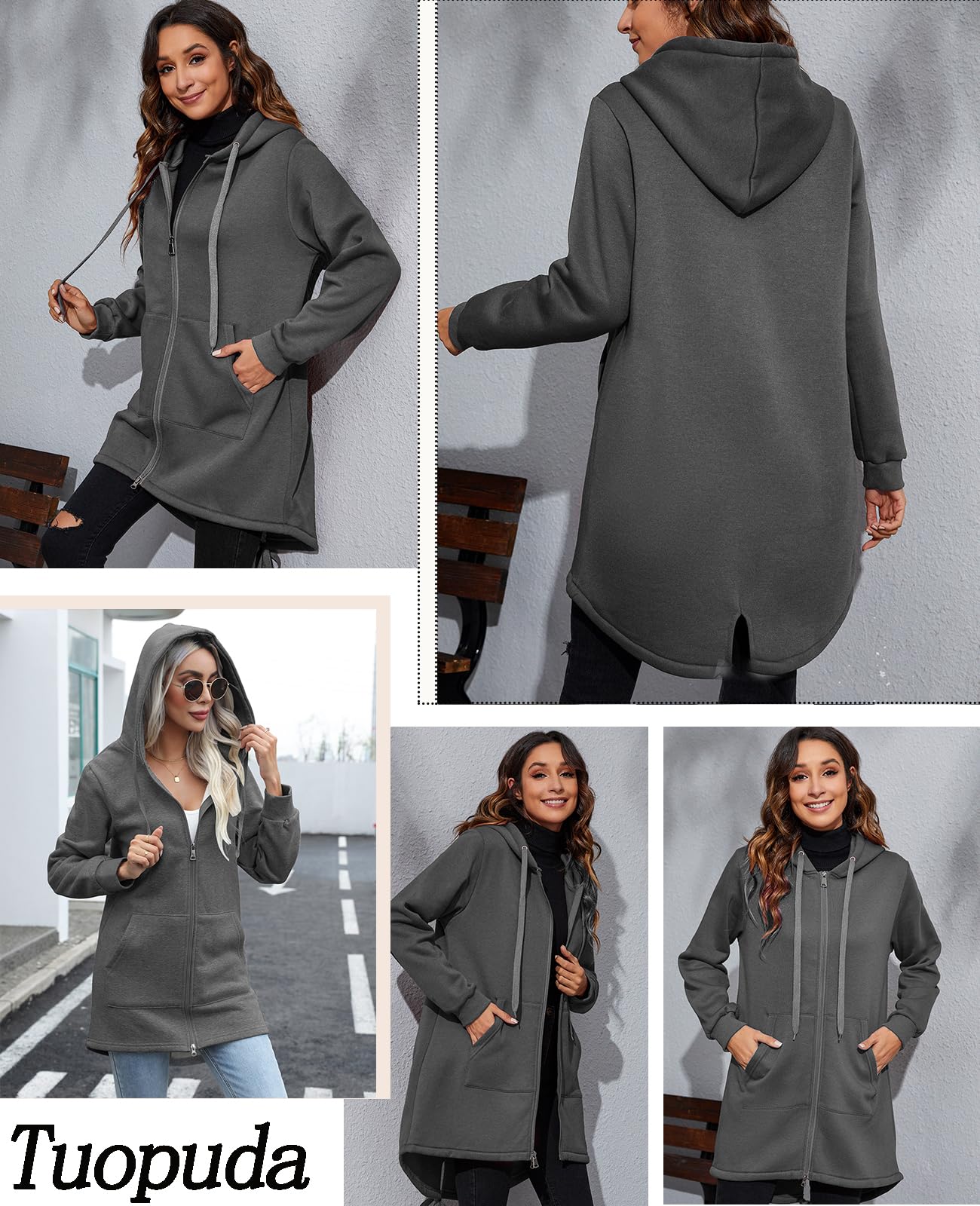 Tuopuda Donna Felpe con Cappuccio Giacca Elegante Scollo a V Top Manica Lunga Cardigan Felpe con Zip 2 Tasche Autunno Invernali Sweatshirt Cappotto Eleganti Pullover Hoodie Jumper