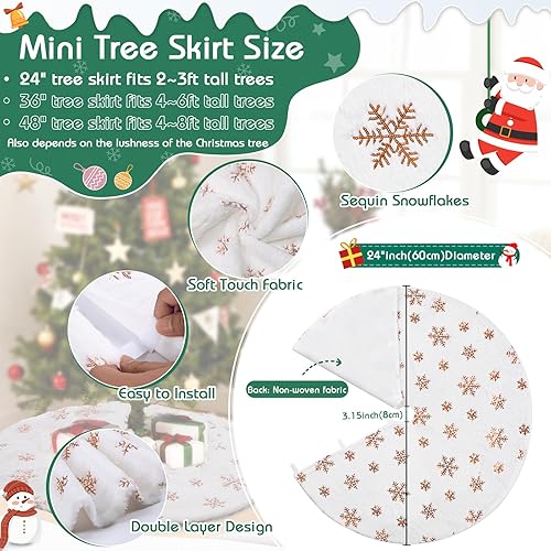 Miniatura 10 de Falda de árbol de Navidad de 48 pulgadas, falda de árbol de piel sintética de lujo con copos de nieve dorados y lentejuelas, alfombrillas grandes