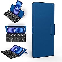 CACOE Bluetooth Keyboard with Stand, Mini Portable Super Lightweight Foldable Dual Channel for Mobile Phone, Smartphone and Other iOS Android Windows, Blue Sea