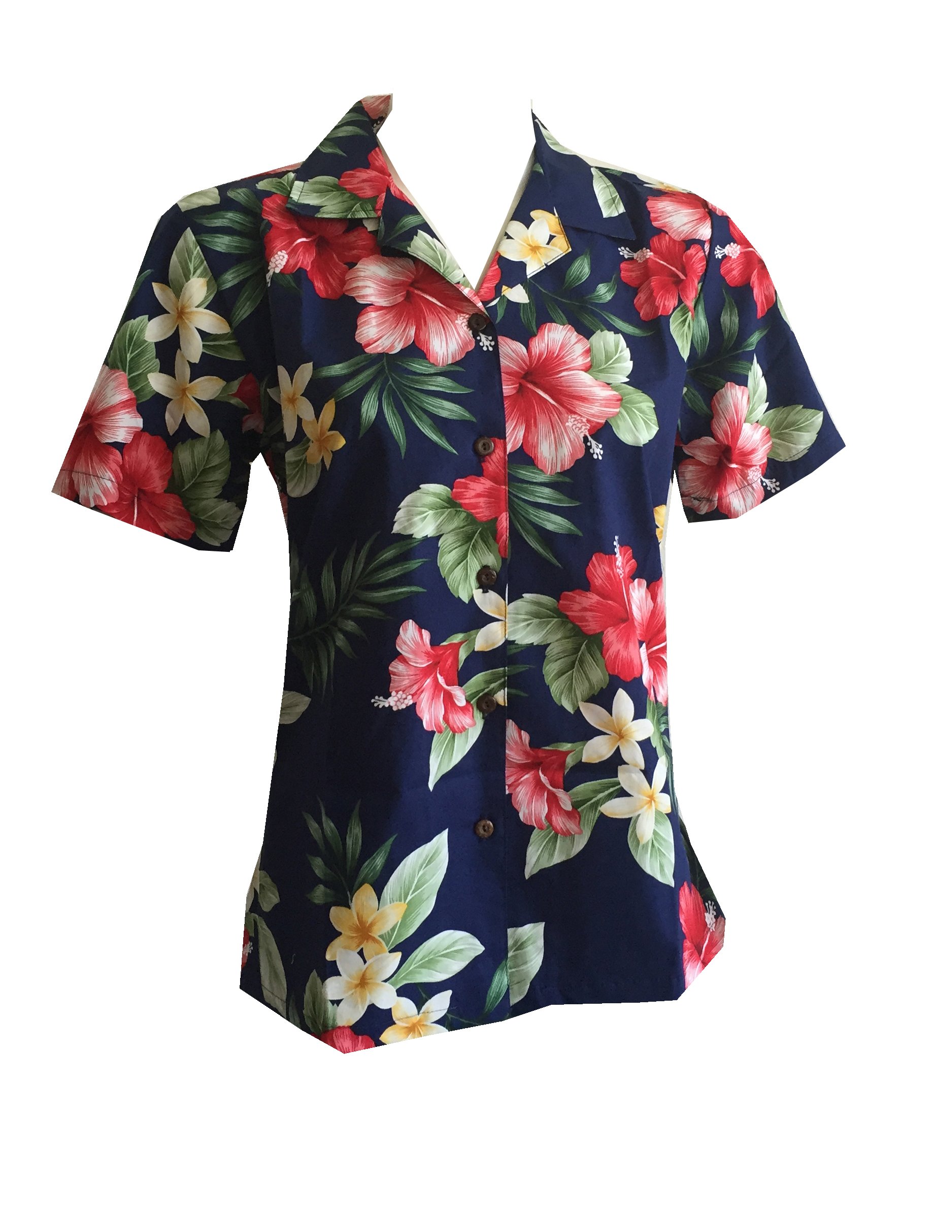 Made in Hawaii ! Women's Hibiscus Floral Hawaiian Aloha Camp Shirt