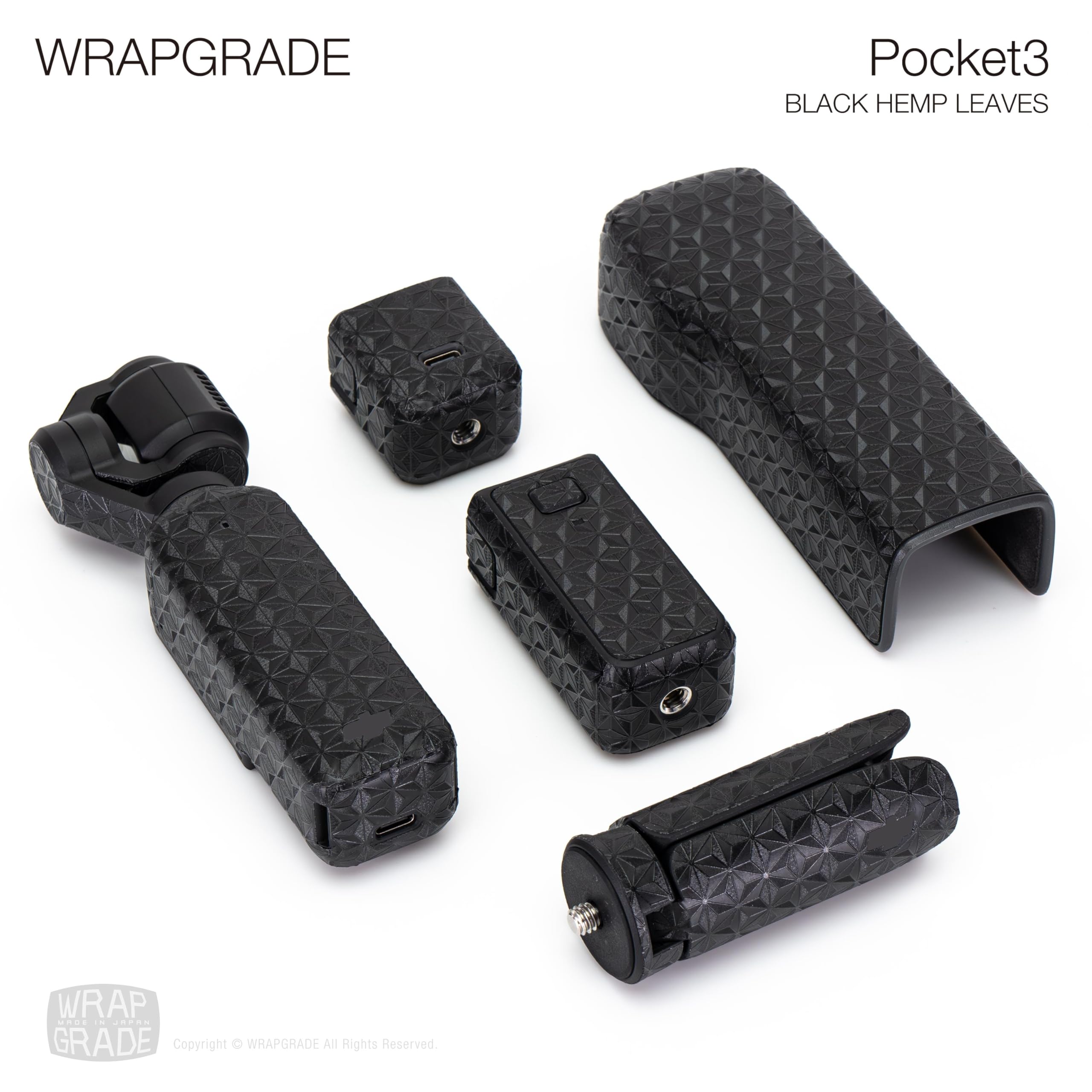 WRAPGRADE Skin Adesivi compatibili con DJI Osmo Pocket 3 Decalcomania (BLACK HEMP LEAVES)