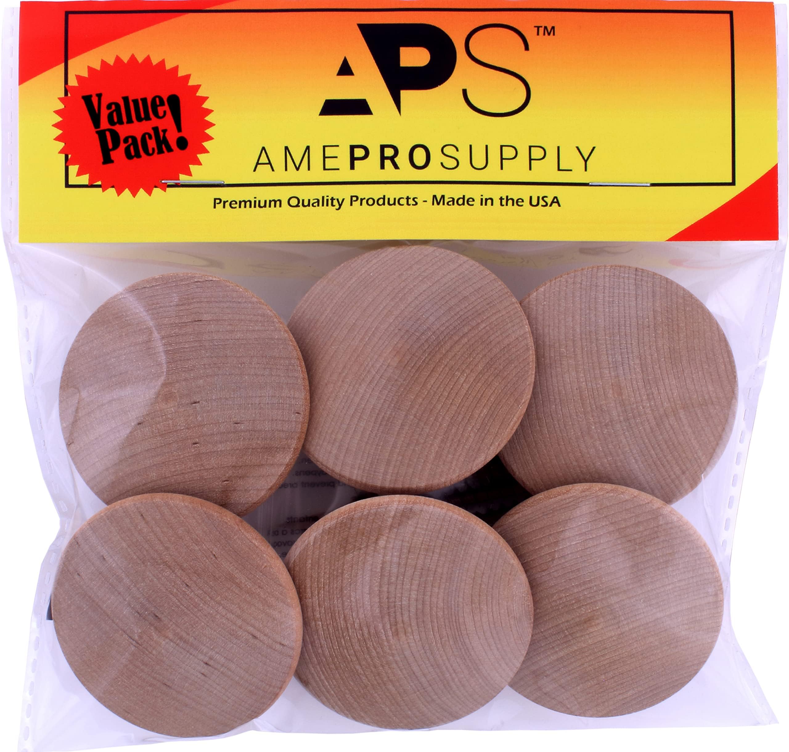 AMEPROSUPPLY Wood Knobs Extra Large 2 inch Big Wooden Knob for Bifold Doors, Closet Door, Furniture Dresser Pulls with Screws (6 Piece)