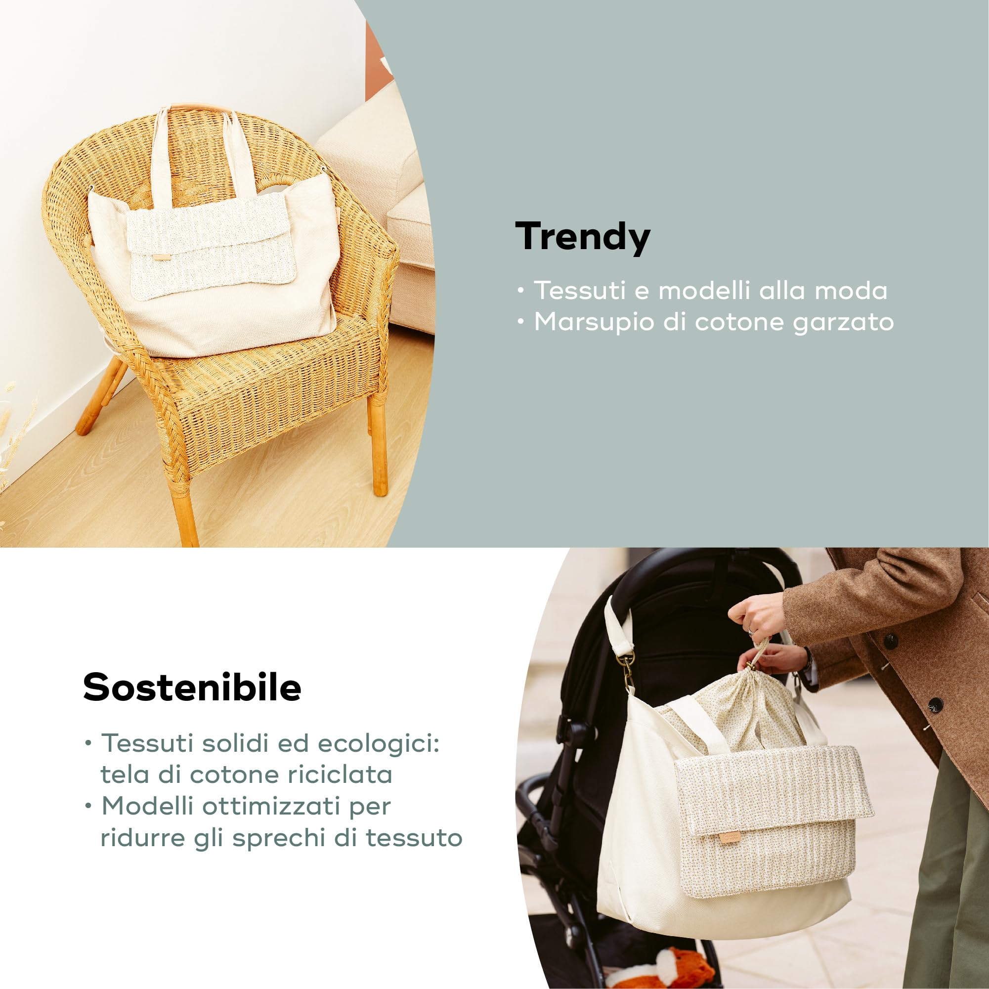 Babymoov Borsa Fasciatoio Tote Bag - Borsa grande formato da 35L - Multiuso - Numerosi scompartimenti - Fasciatoio, Attacchi per passeggini - Tracolla inclusa - 2in1, Pochette da 3L staccabile - Bloom