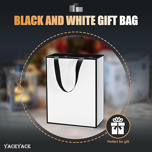 Miniatura 9 de Bolsas de regalo en blanco y negro, 20 unidades, 10.5 x 4.25 x 8 pulgadas, medianas bolsas de regalo blancas y negras con asas de cinta, bolsas de