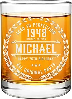 75th Birthday Gifts for Men - Personalized Whiskey Glass - Old Fashioned Funny Novelty 75 Year Old Man Gift Ideas - 75th Decorations for Dad, Husband, Friend - 75th Birthday Present for Him 1948 Gift