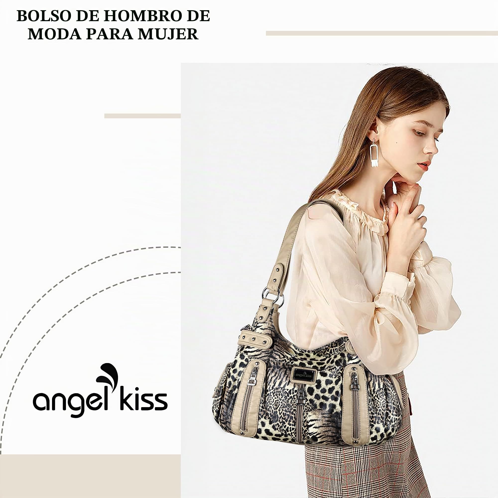Angelkiss Hobo Monederos y bolsos para mujer, bolso de mano para mujer, bolsos grandes de hombro diarios.., Leopardo-marrón/beige, X-Large