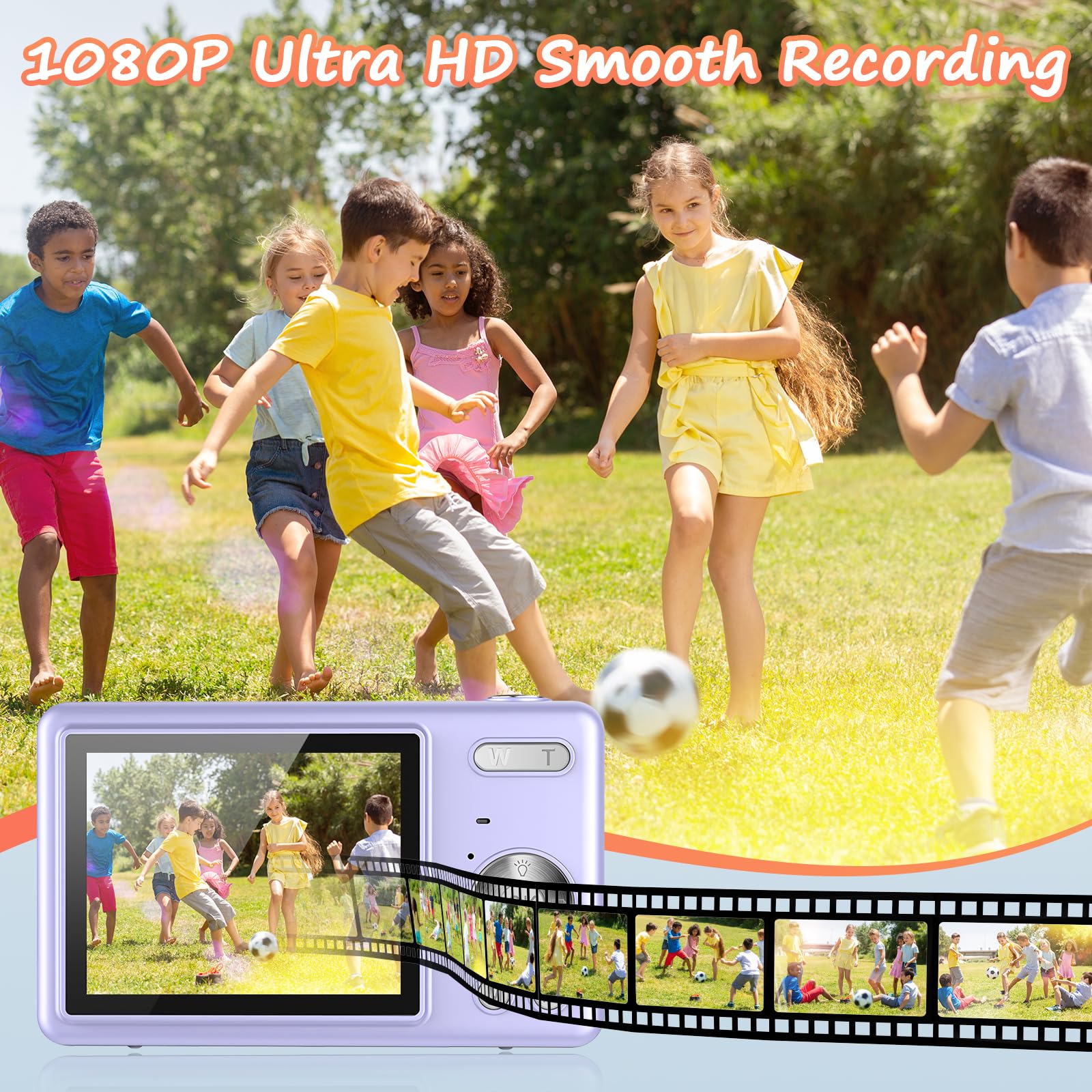 Fotocamera digitale 1080P FHD, 44MP con schermo LCD da 2.4", zoom digitale 16x, fotocamera digitale per vlogging fotocamera digitale portatile con scheda SD da 32 GB per bambini (Viola)