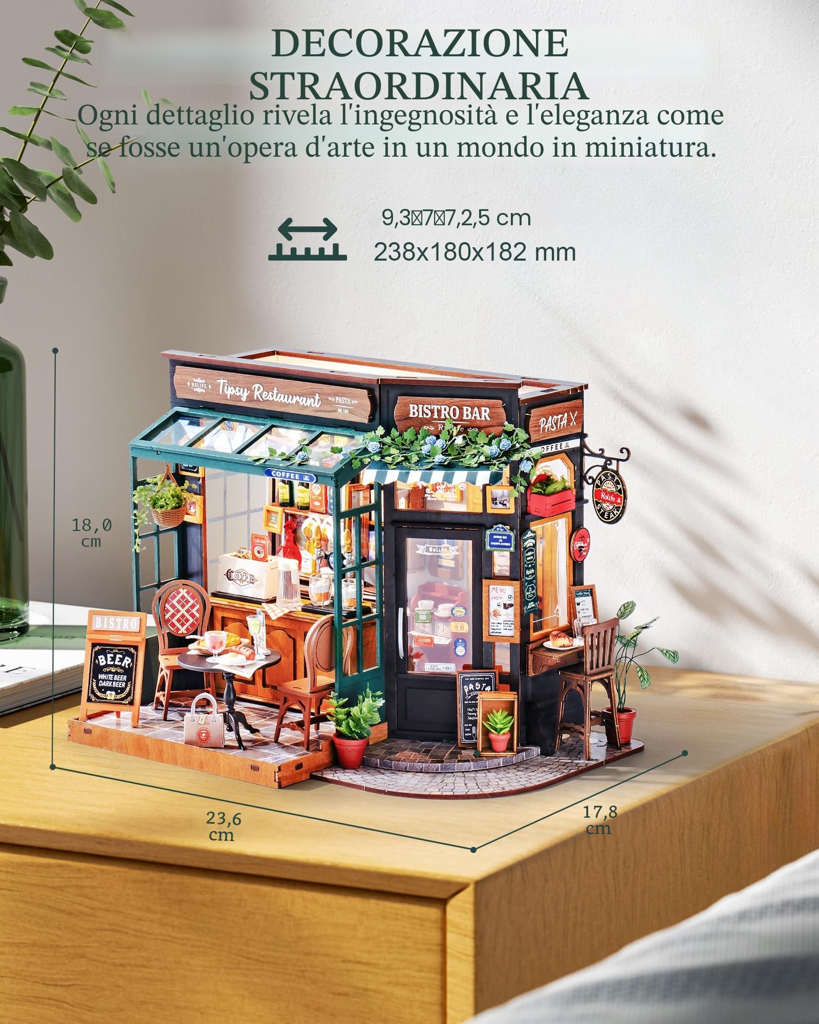 Rolife Kit di Modelli per Casa delle Bambole in Miniatura per Ristorante, Kit per Modellismo, Mini Casa, Scrivania, Libreria, Idea Regalo di Natale per Adulti Unisex