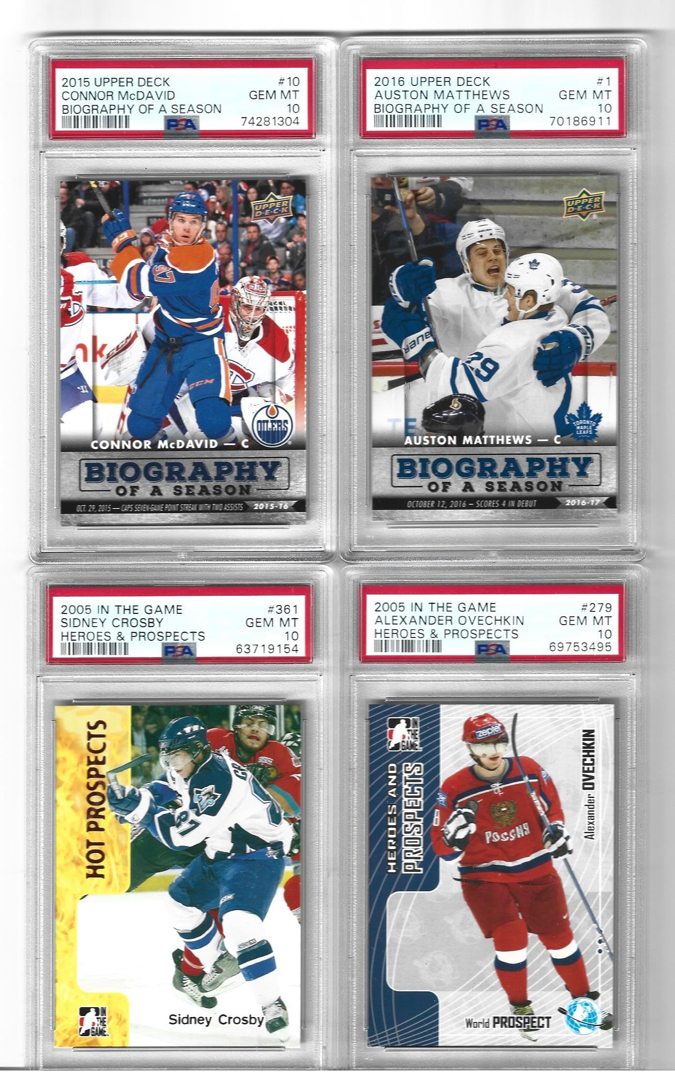 Graded Psa 10 Connor Mcdavid Auston Matthews Sidney Crosby Alexander Ovechkin 4 Card Hockey Rookie Lot Superstar Players