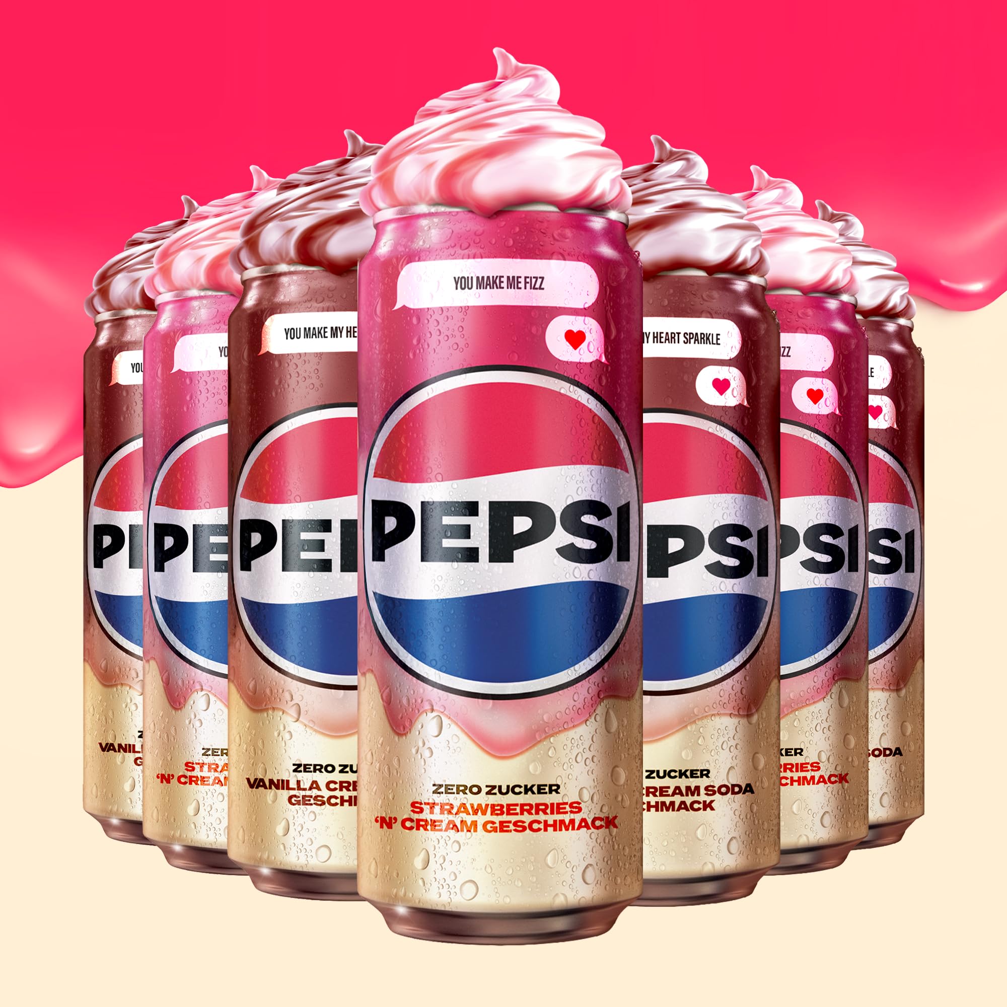 Pepsi Zero Zucker Strawberry 'n' Cream Geschmack in der Dose, Einweg (24 x 0,33l)